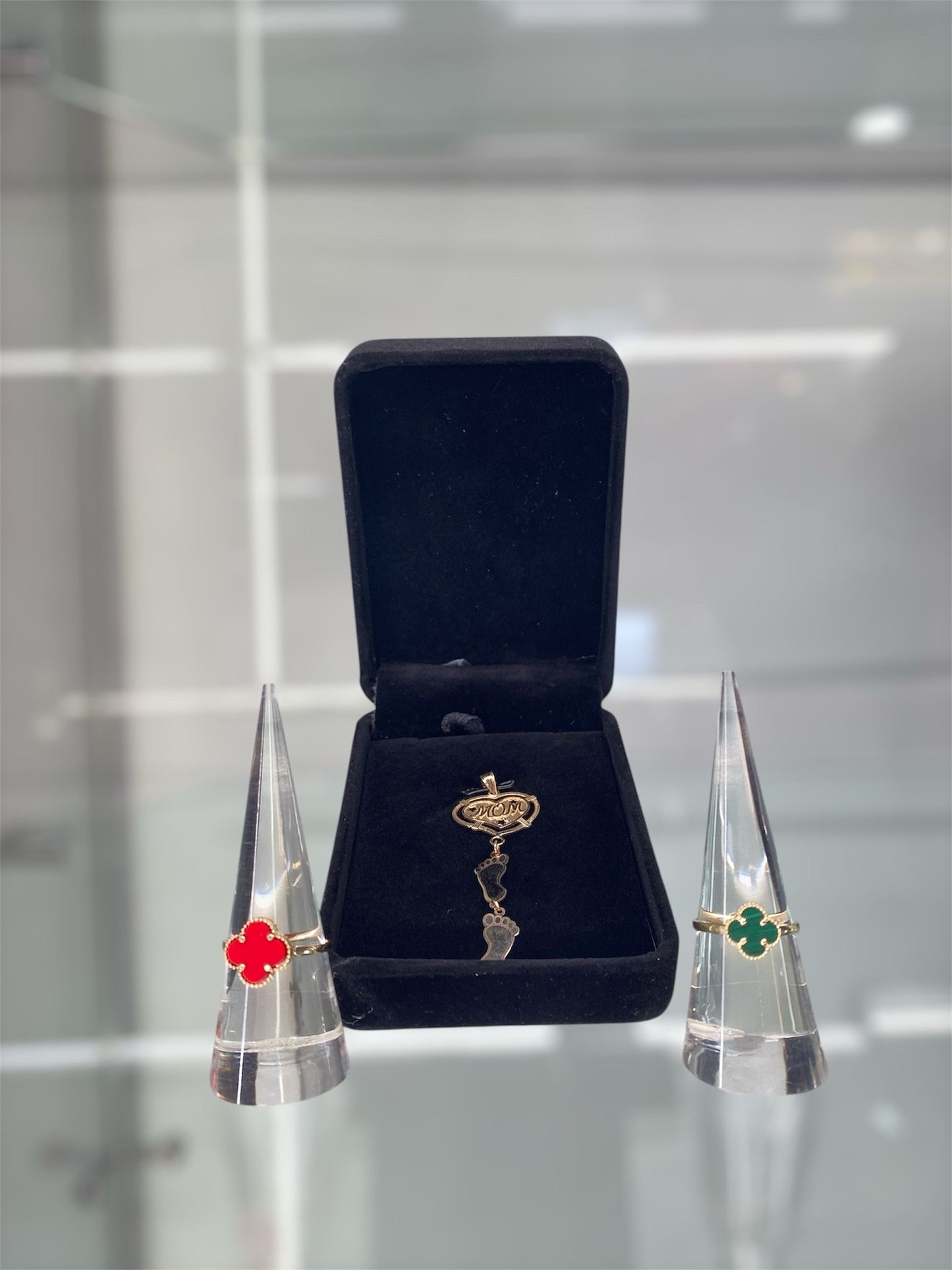 14K SET MOM PENDANT + 2 FLOWER RING