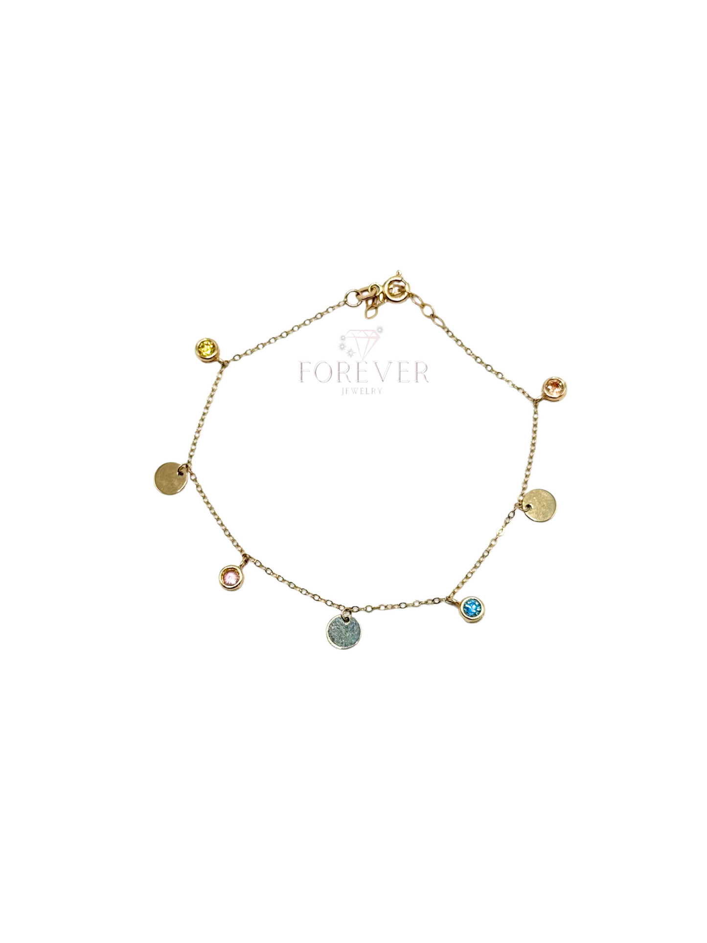14KT GOLD FINE BRACELET W/ COLORED STONES