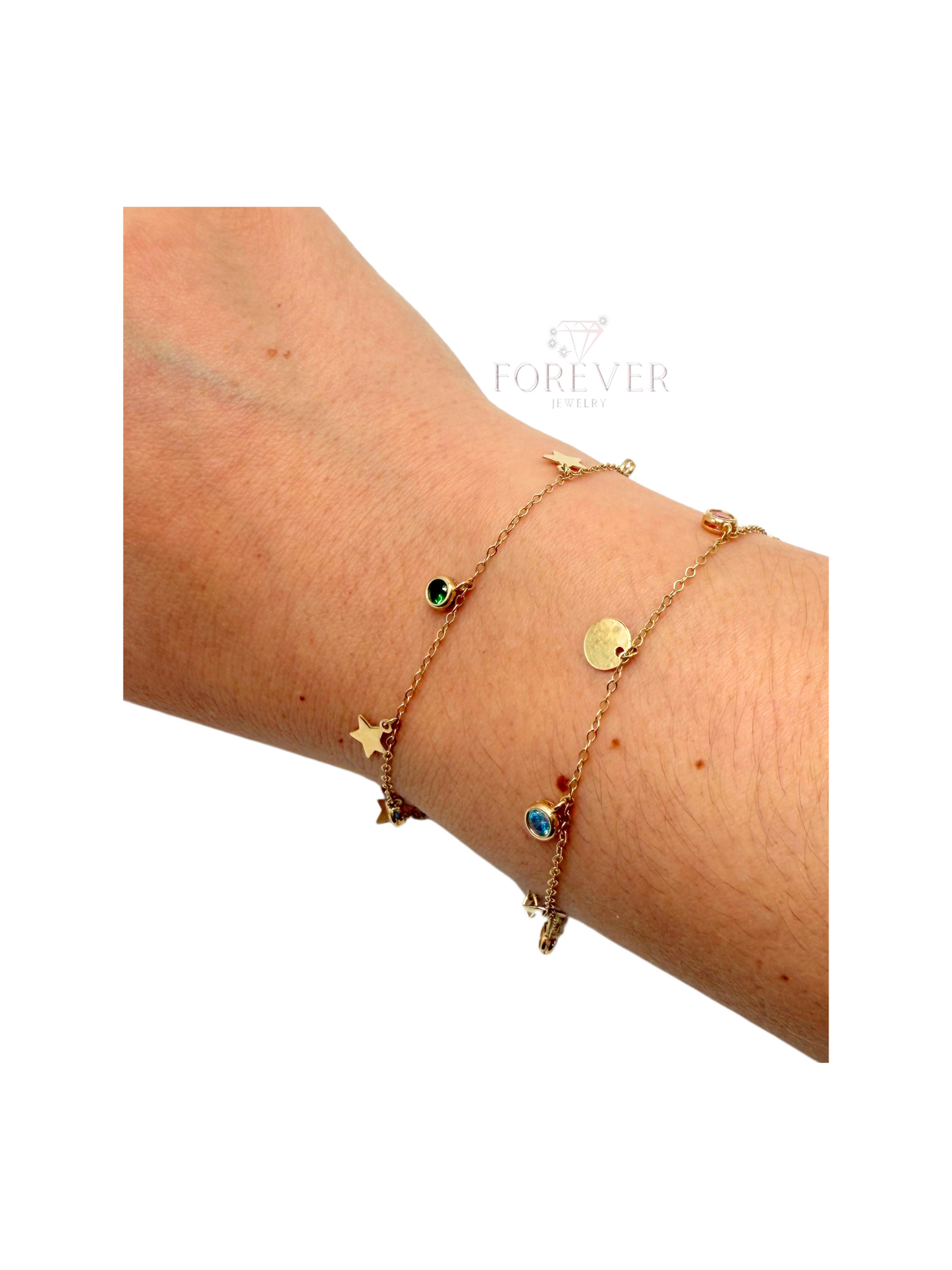 14KT GOLD FINE BRACELET W/ COLORED STONES