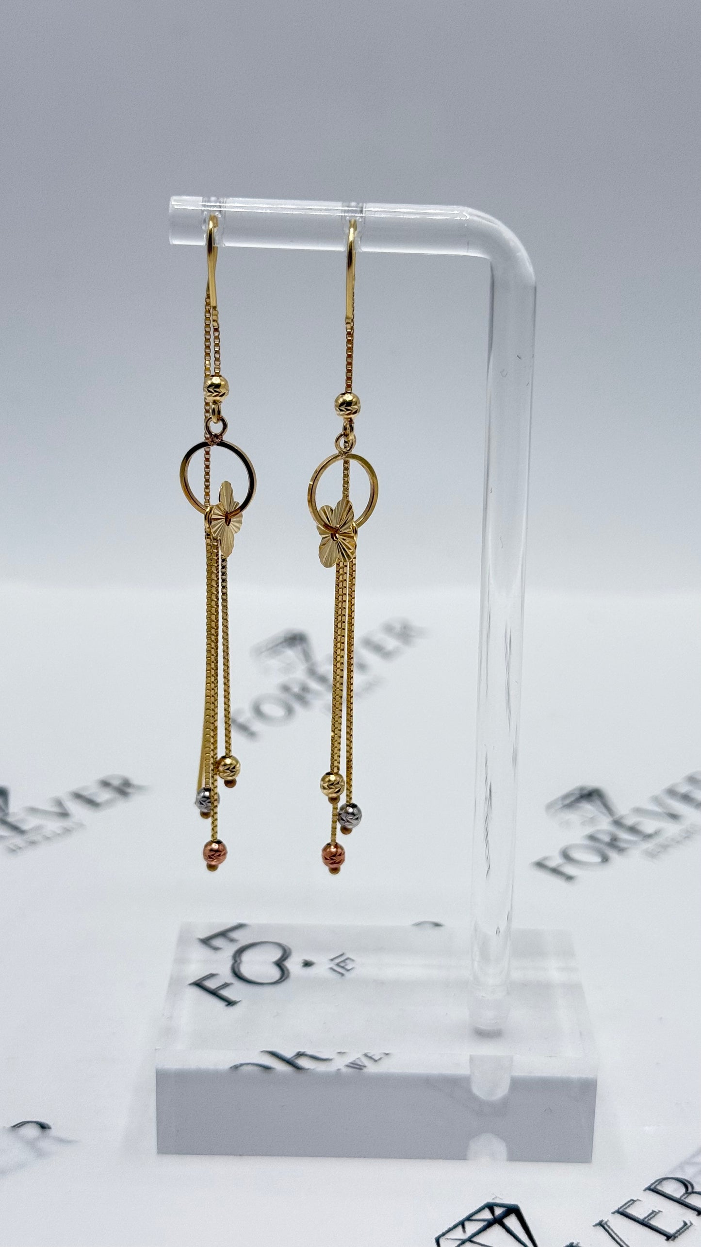14KT GOLD LONG FLOWER EARRINGS