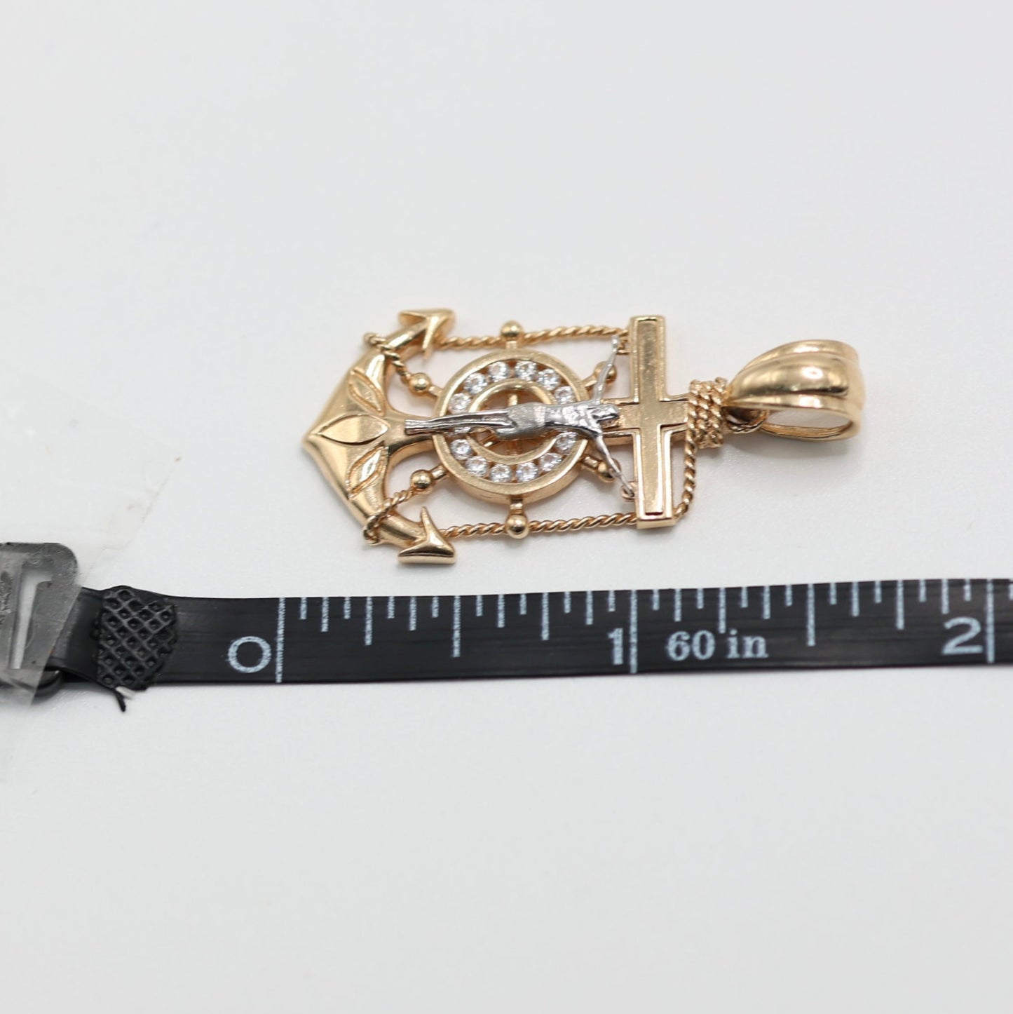 14KT GOLD ANCHOR CROSS PEDANT WITH CRUCIFIX AND ROPE
