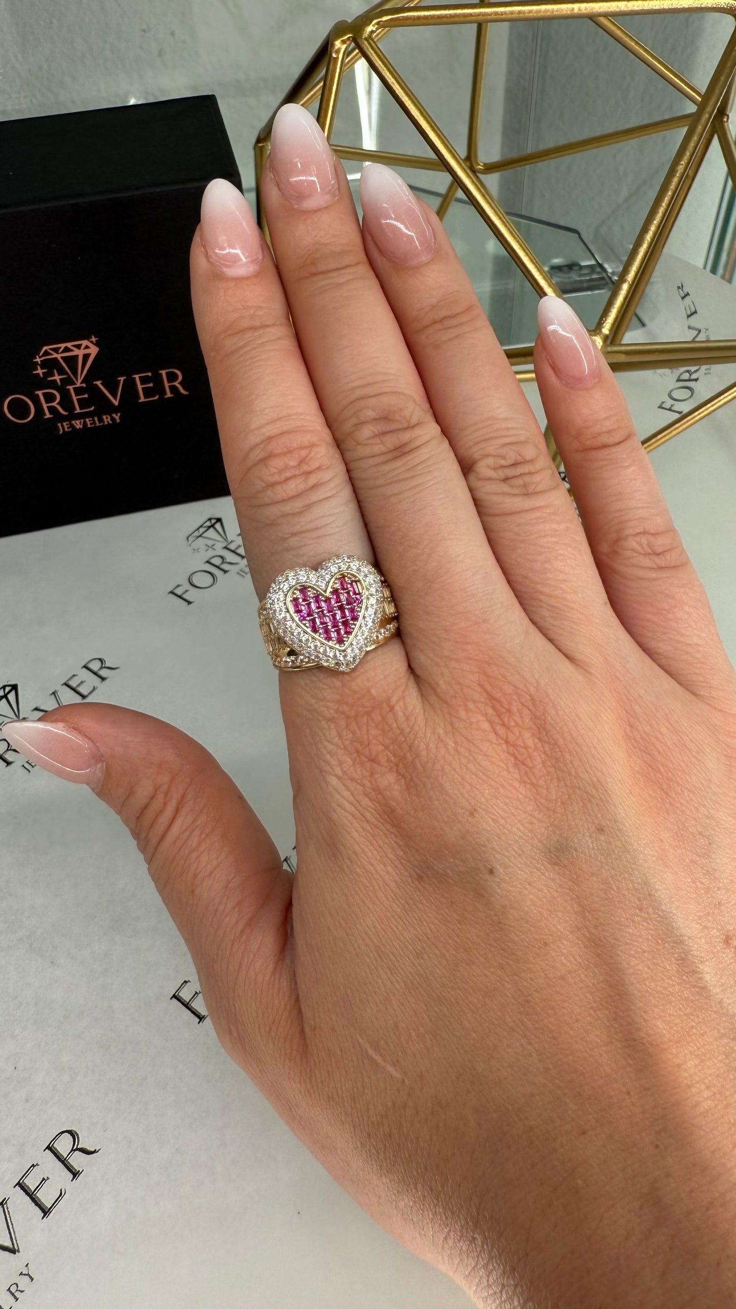 14KT GOLD PINK HEART RING