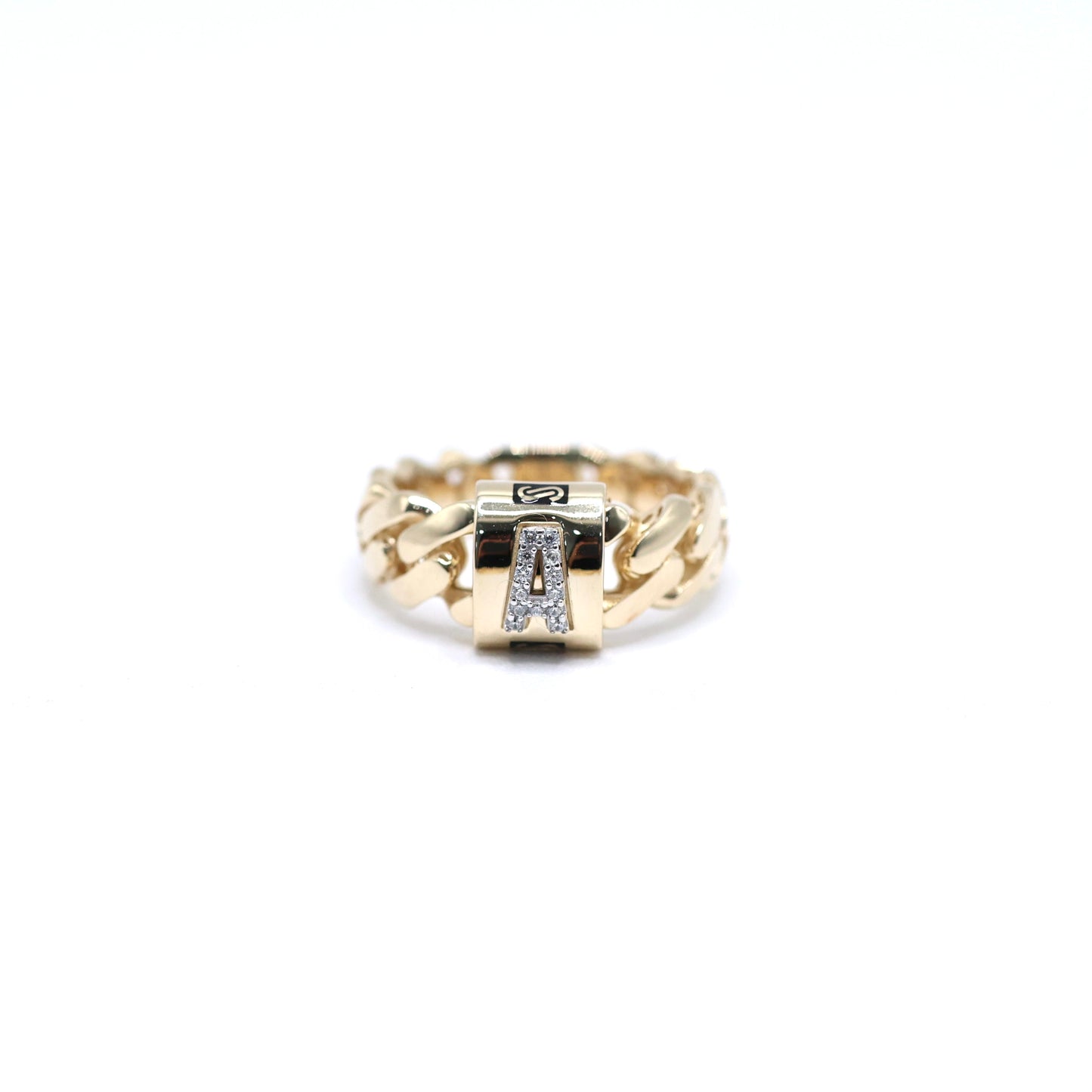 14KT GOLD MONACO CHAIN INITIAL VERA RING - CERTIFIED LETTERS A-Z