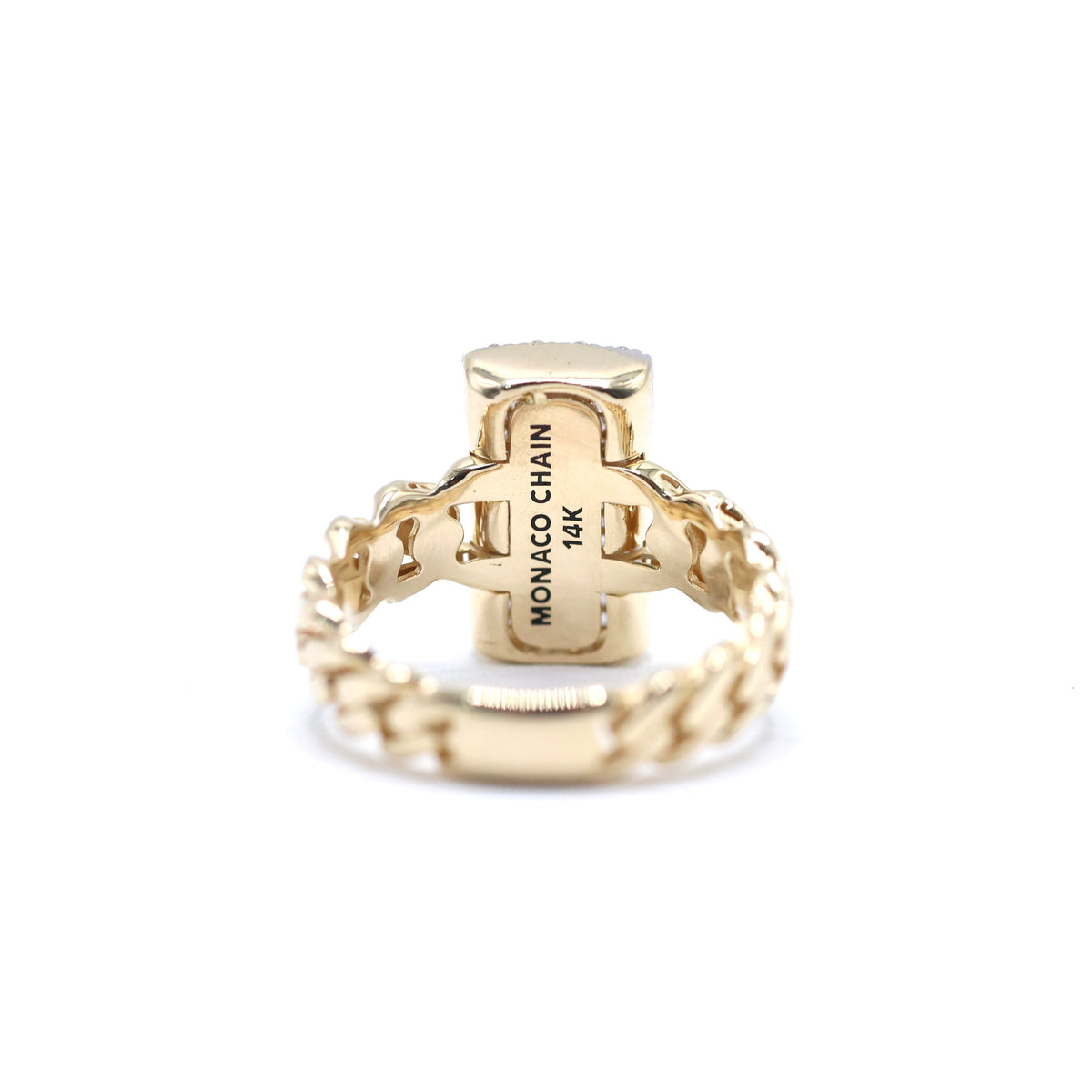 14KT GOLD MONACO CHAIN CLASSIC RING CERTIFIED - PAVE STYLE