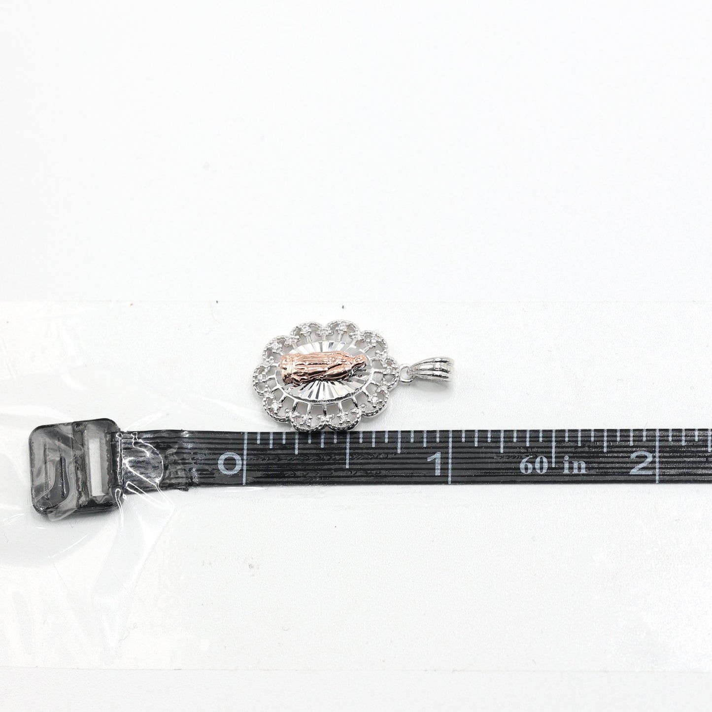 925 SILVER VIRGIN MARY 2 TONE OVAL PENDANT WITH CUBIC ZIRCONIA