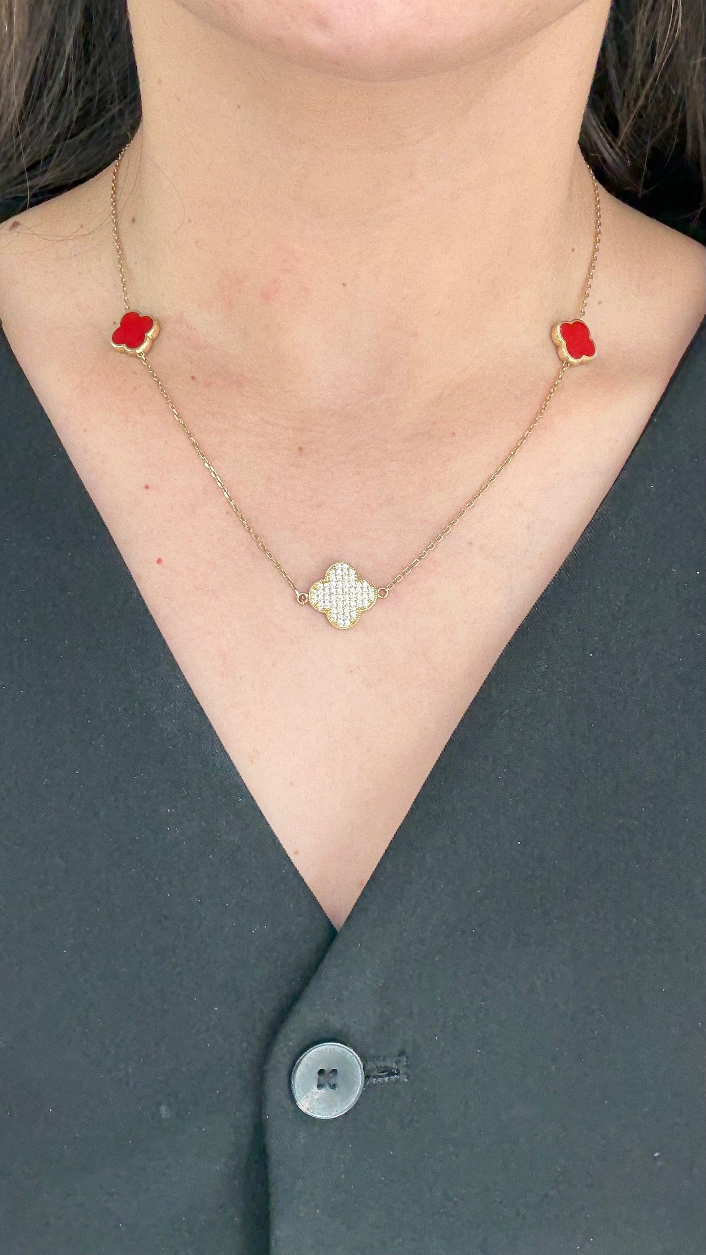 14KT GOLD RED FLOWER NECKLACE