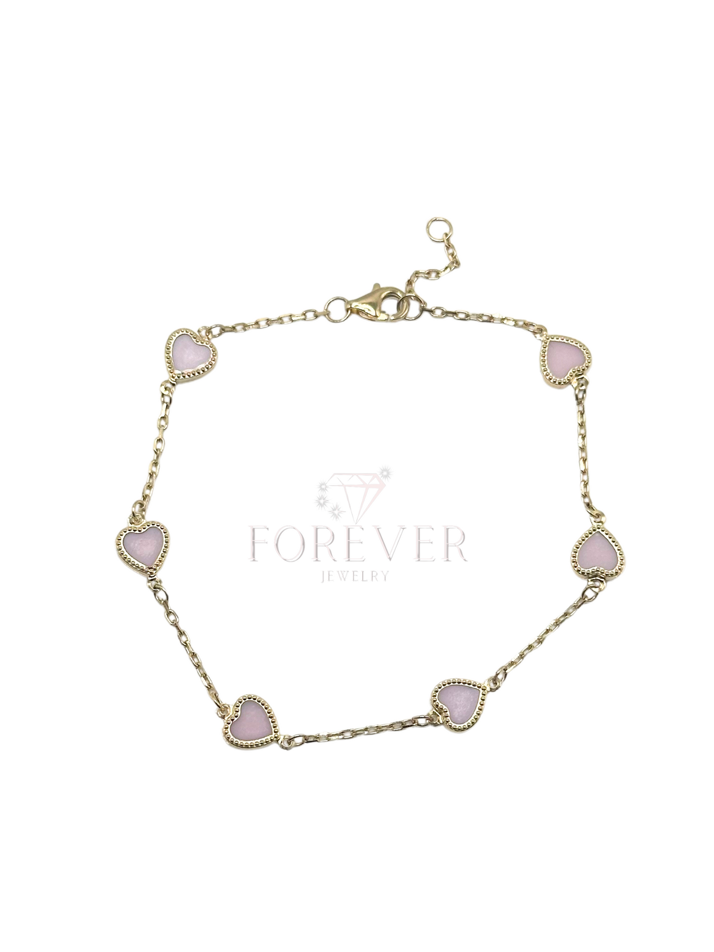 14K GOLD PINK HEART BRACELET