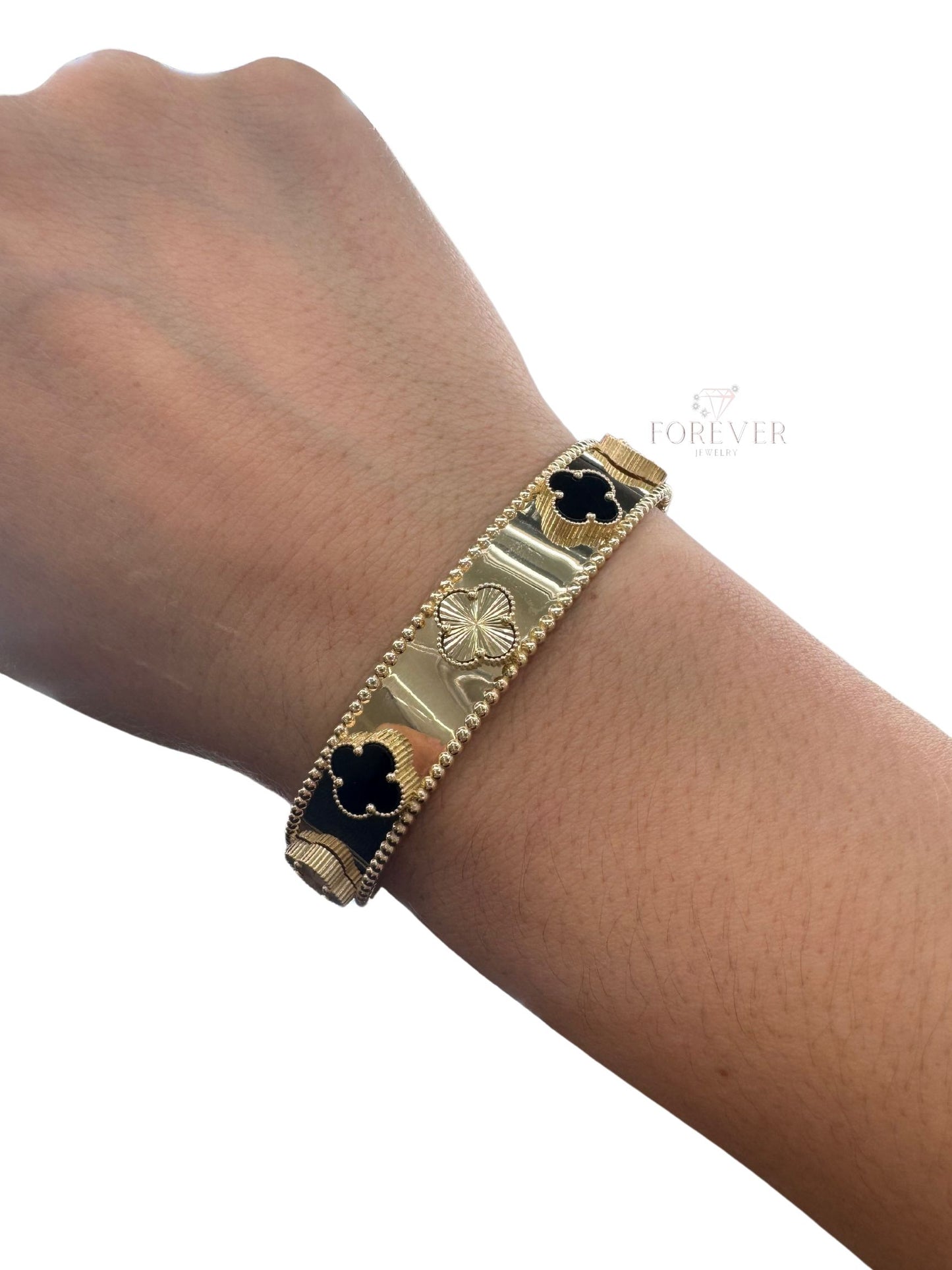 14K GOLD FLOWER BRACELET (W/ GOLD AND BLACK)