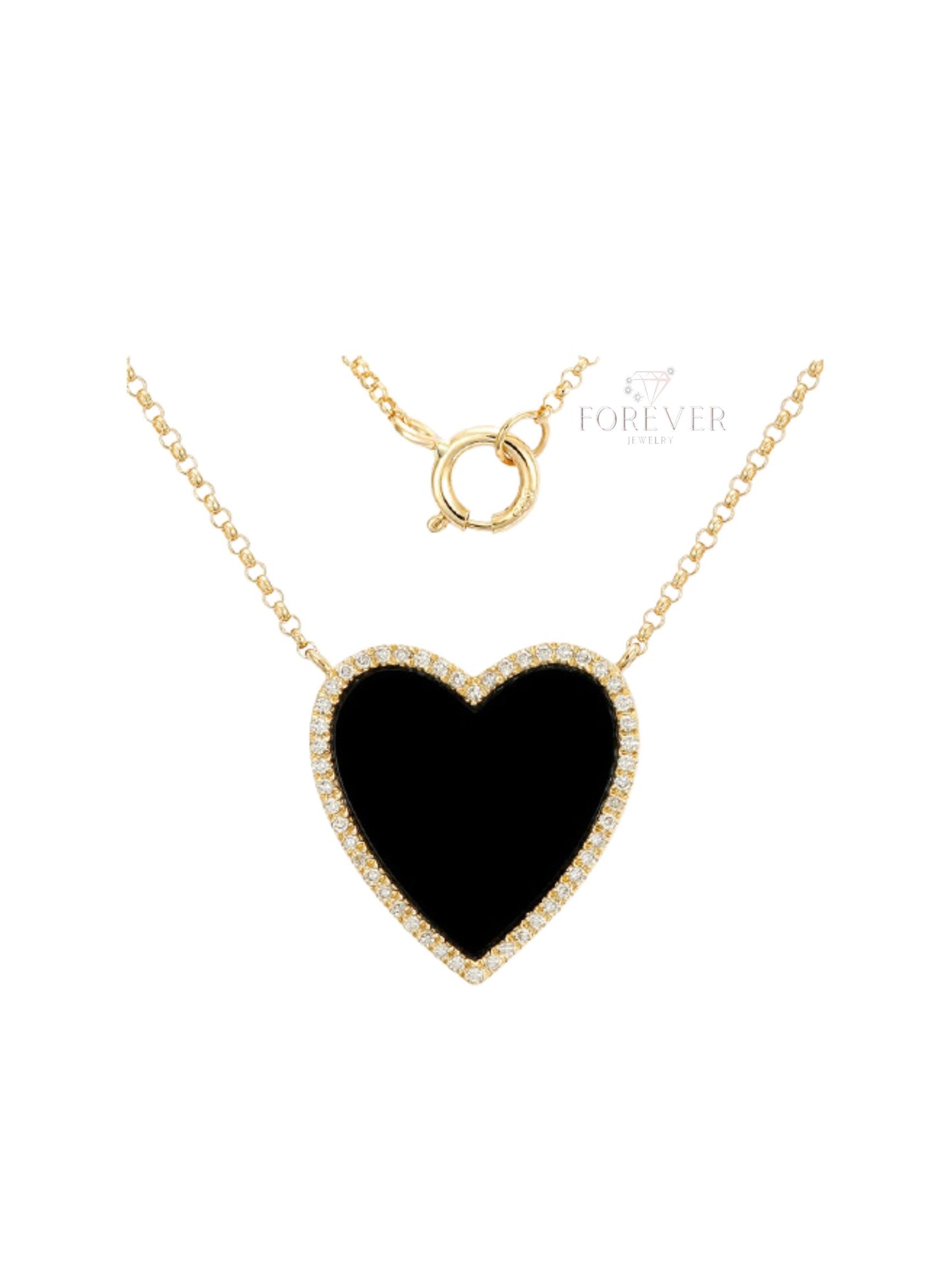 14KT DIAMOND BLACK ONYX HEART PENDANT