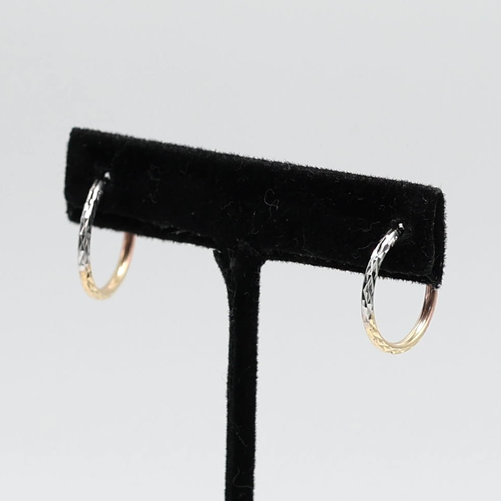 14KT GOLD 3 TONE MINI HOOPS - 18MM