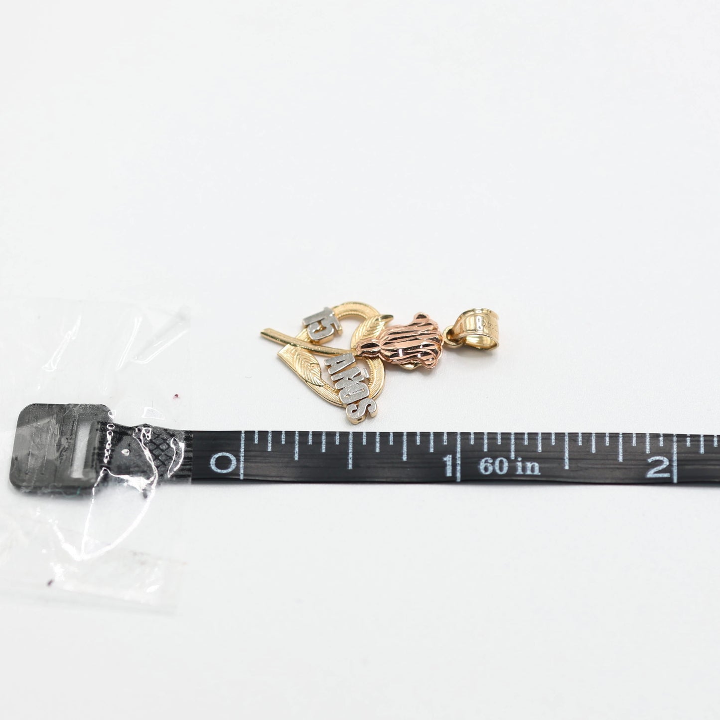 14KT GOLD QUINCE HEART & ROSE 3 TONE PENDANT