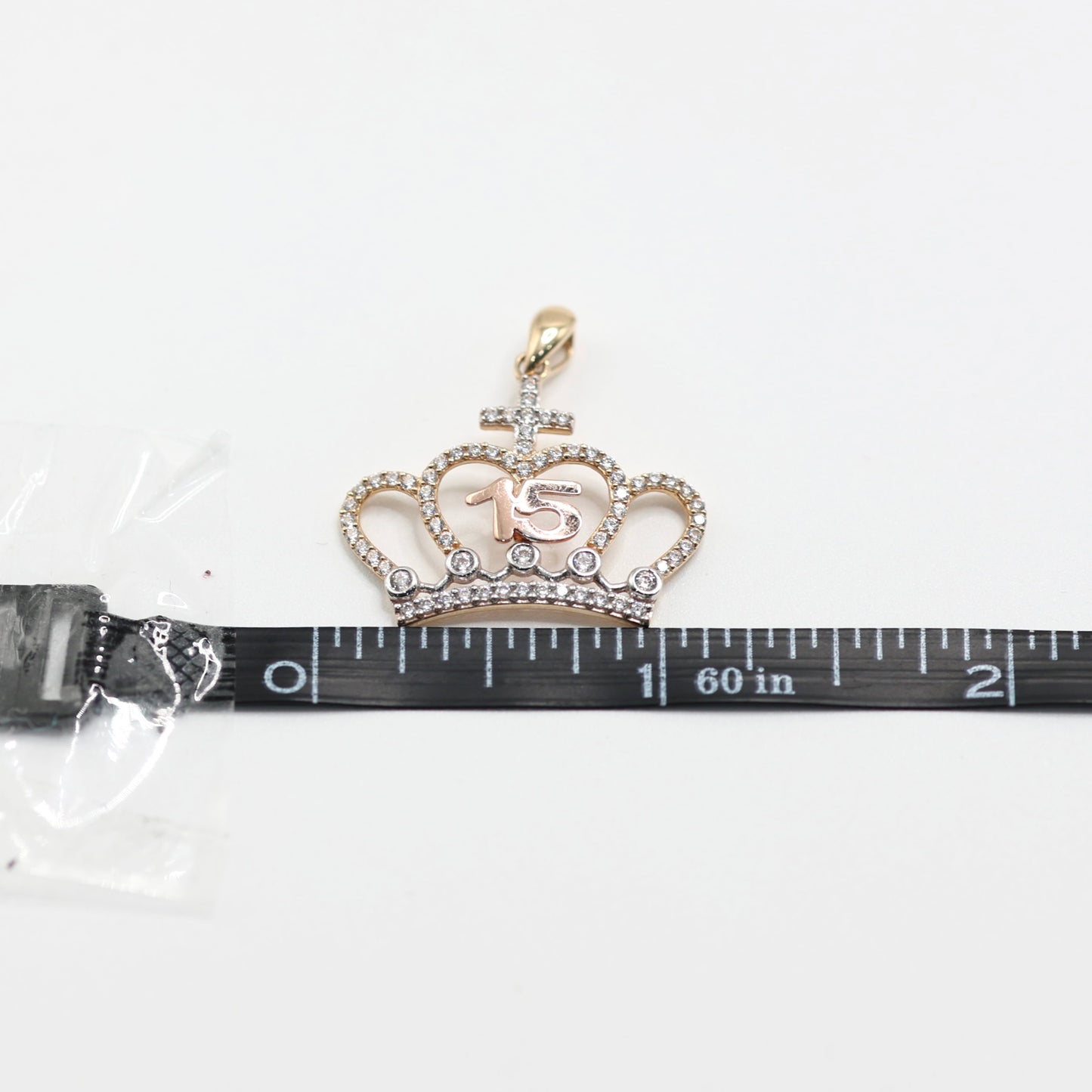 14KT GOLD QUINCE CROWN PENDANT 3 TONE - ICED OUT