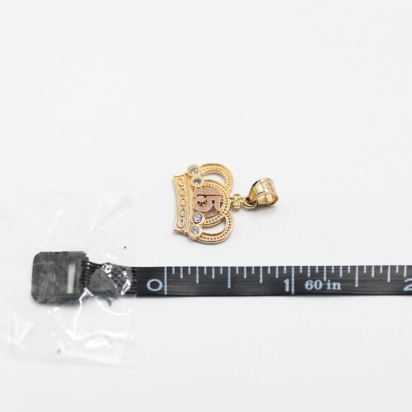 14KT GOLD 3 TONE QUINCE CROWN PENDANT - CUBIC ZIRCONIA STONES