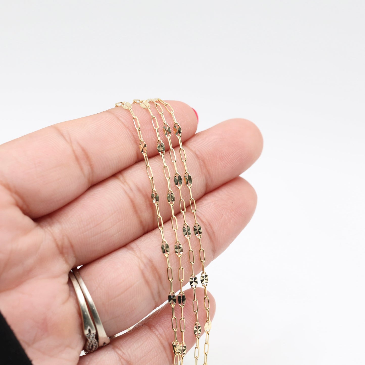 14KT GOLD MIRROR LINK PAPERCLIP CHAIN - 4 SIZES