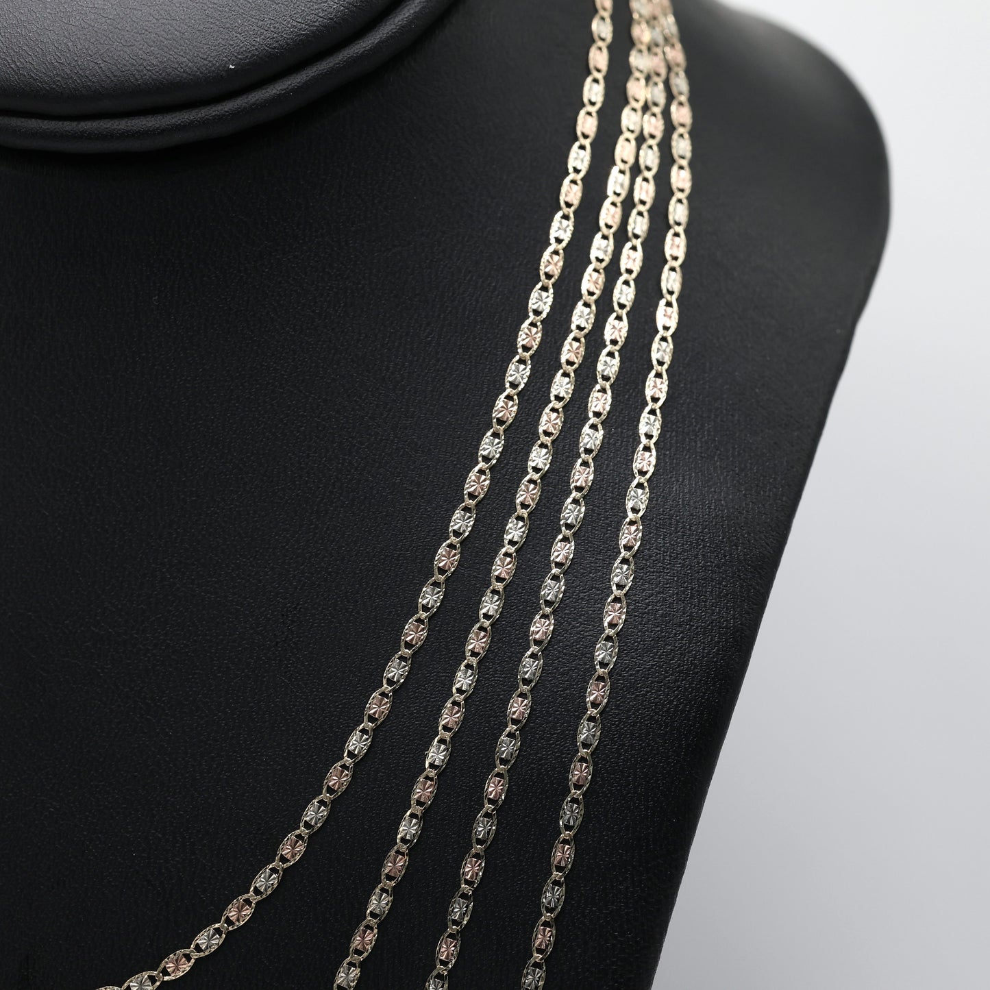 14KT GOLD 2.5MM 3 TONE VALE CHAIN NECKLACE - 4 SIZES