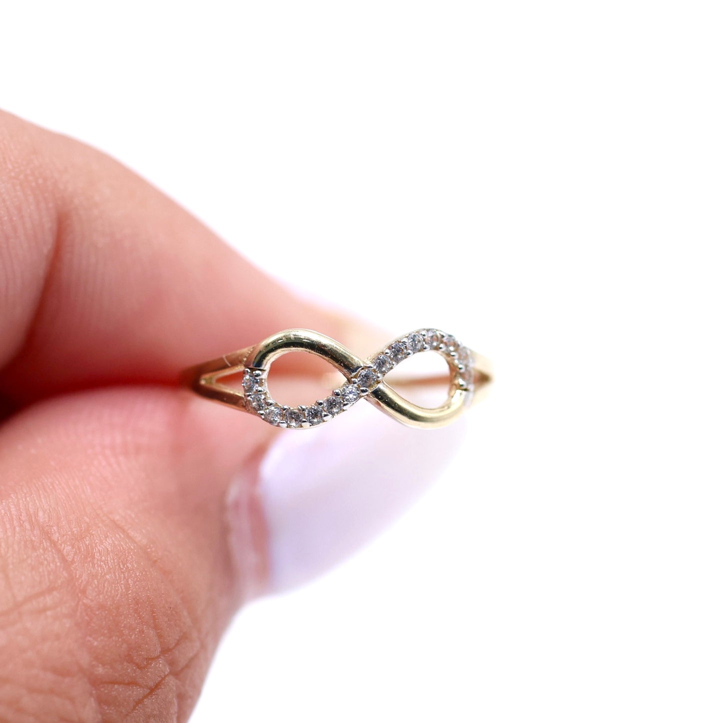 14KT GOLD CUBIC ZIRCONIA INFINITY RING