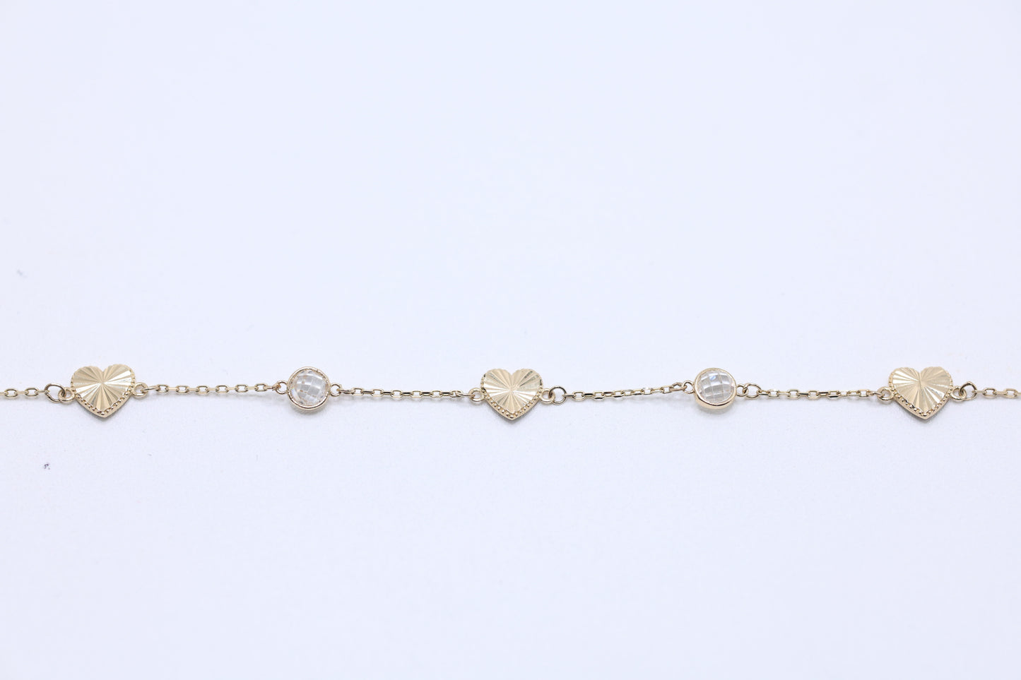 14KT GOLD DOUBLE SIDED HEART BRACELET - BLACK & GOLD BURST SZ 7 W EXT 7.5