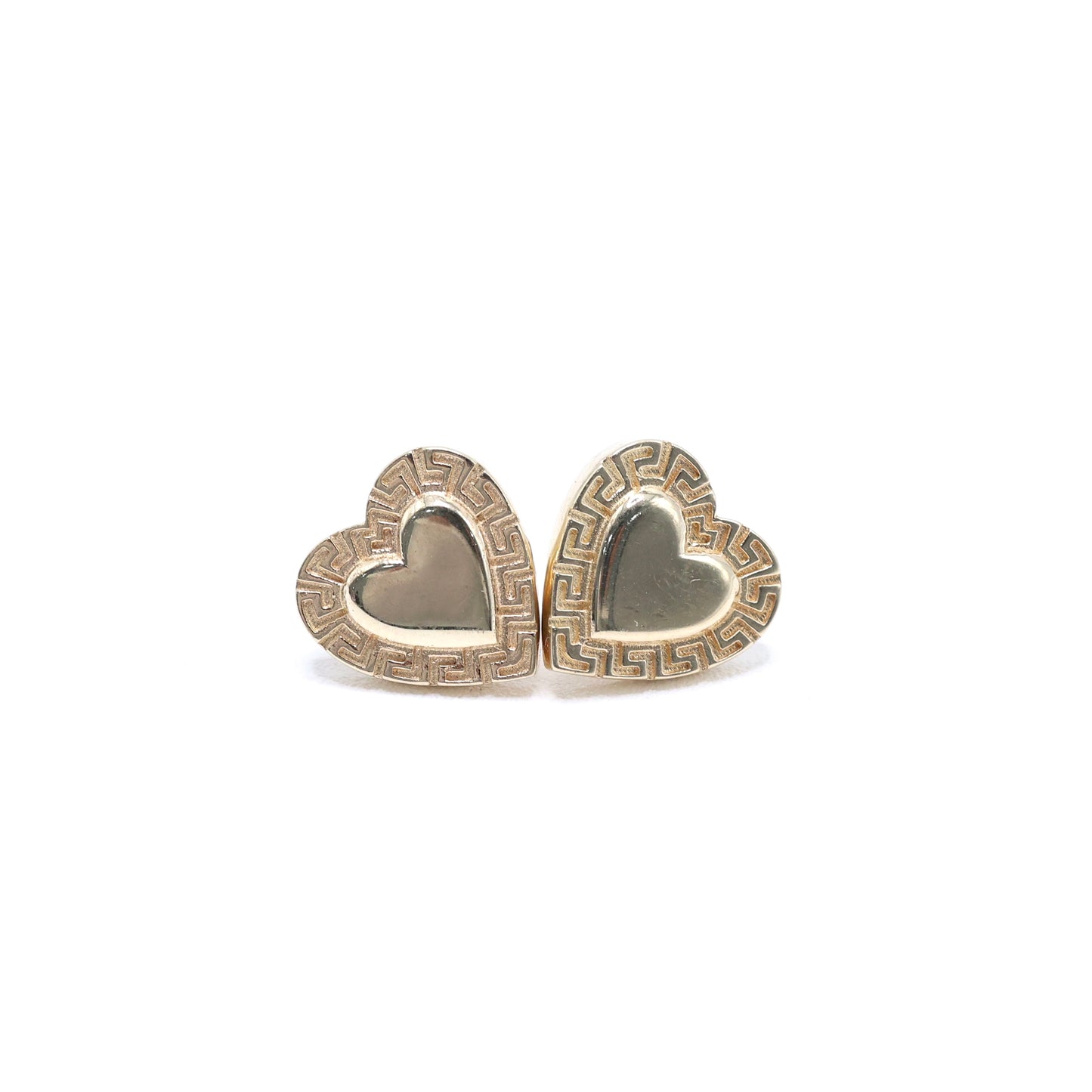 14KT GOLD GREEK HEART EARRINGS - SOLID PUSH BACK