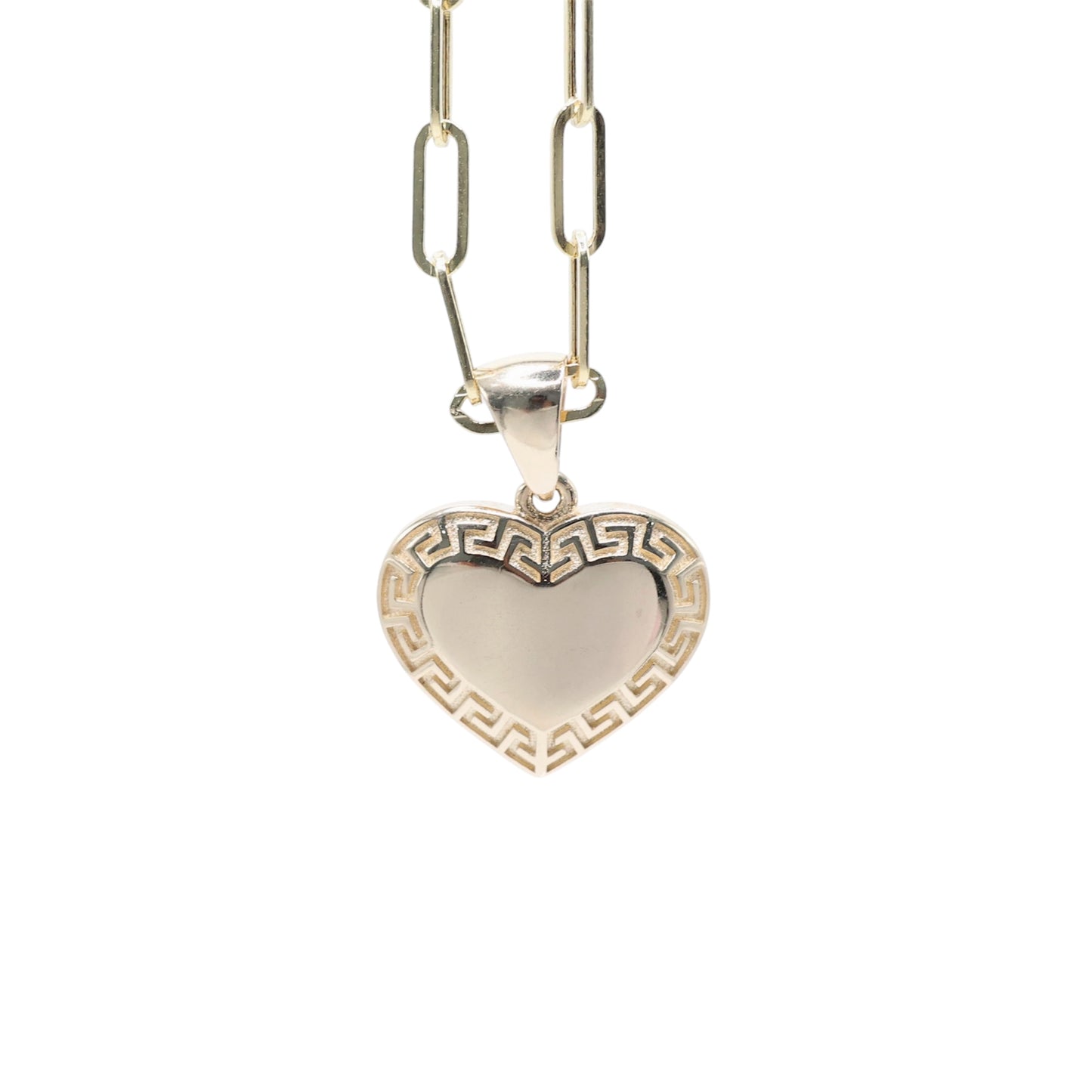14KT GOLD GREEK HEART PENDANT SOLID - FREE LASER ENGRAVING