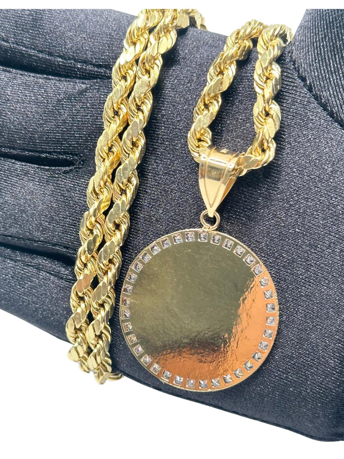 14K GOLD SET (VIRGEN DE GUADALUPE PENDANT + HOLLOW ROPE CHAIN)