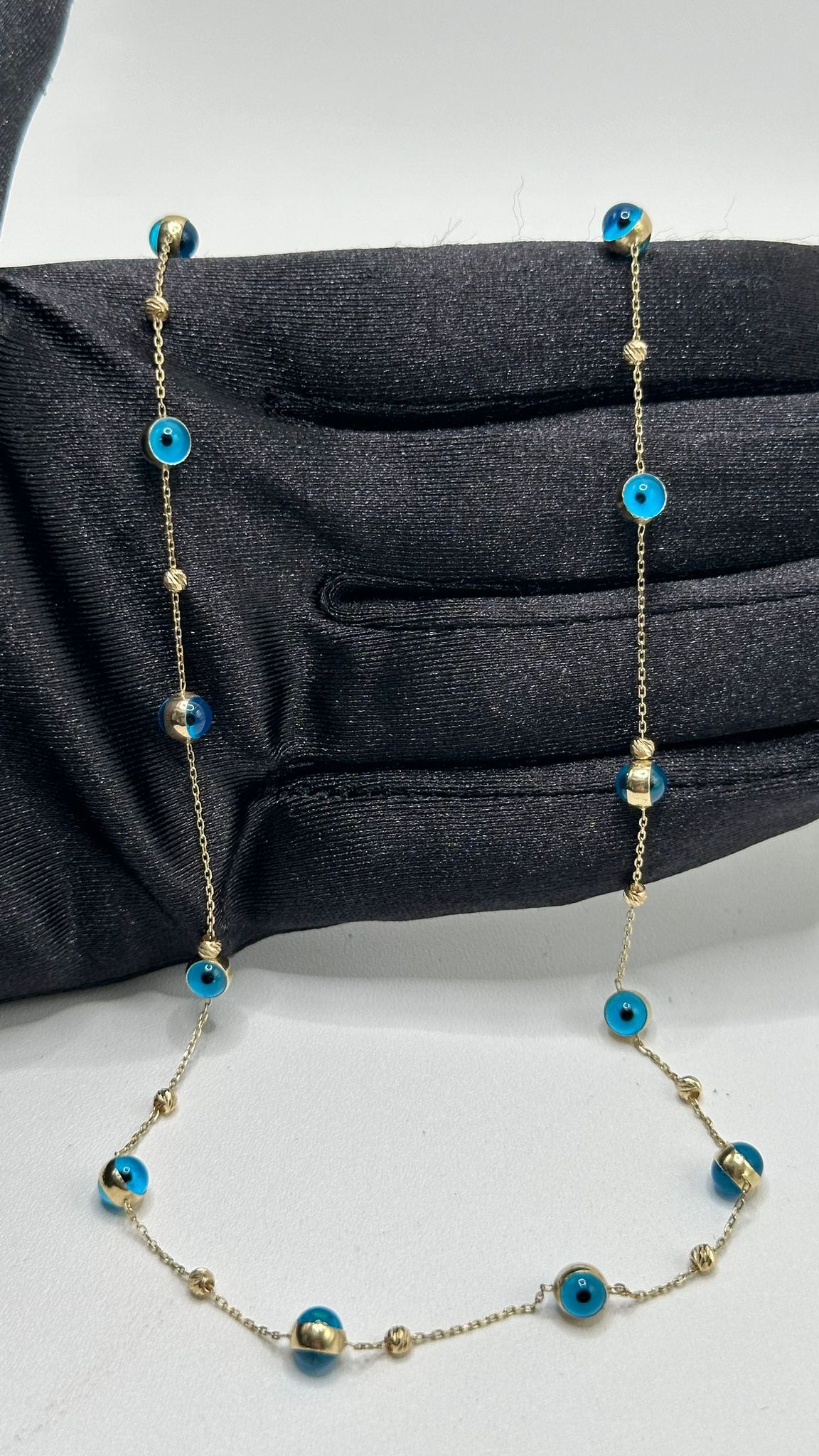 14K GOLD "OJO TURCO" NECKLACE (BLUE)