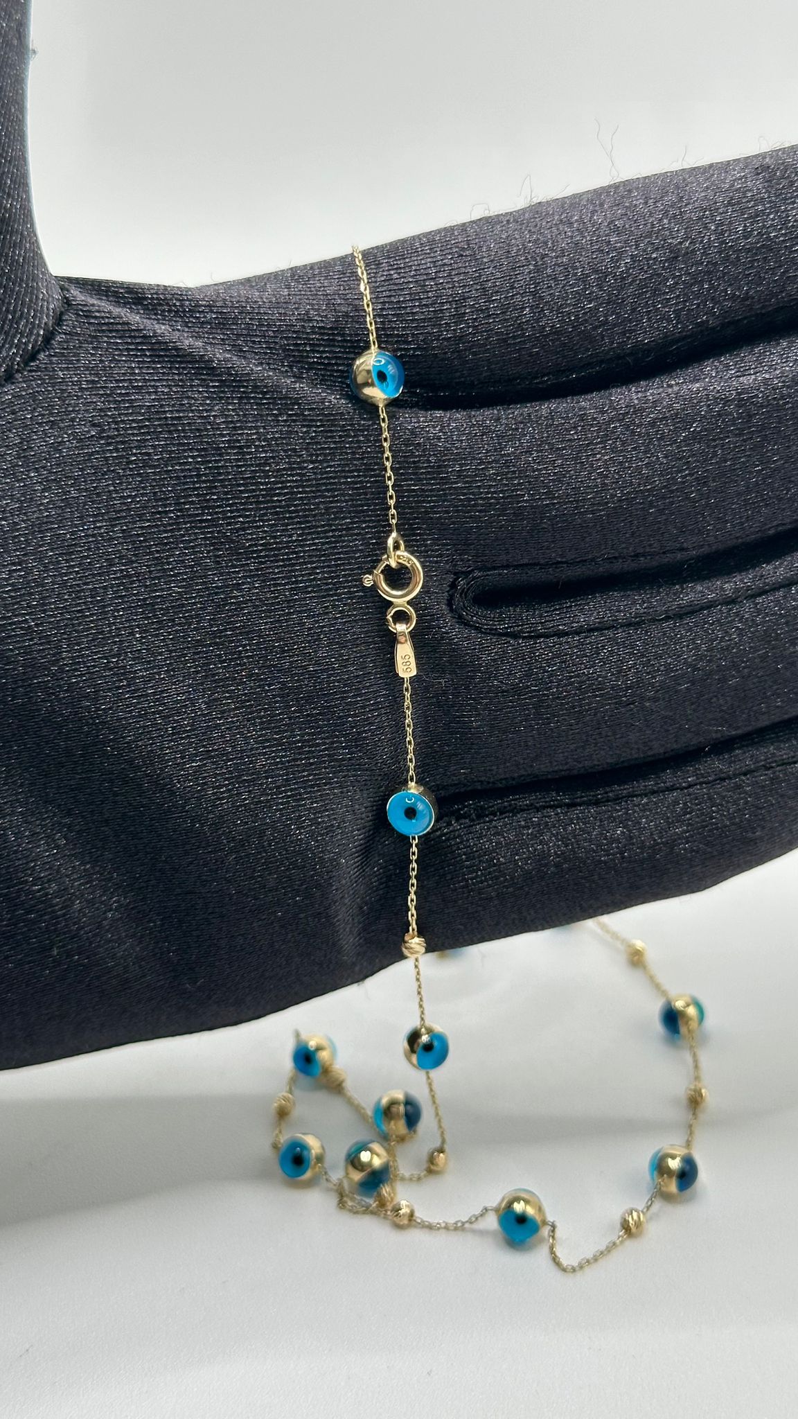 14K GOLD "OJO TURCO" NECKLACE (BLUE)