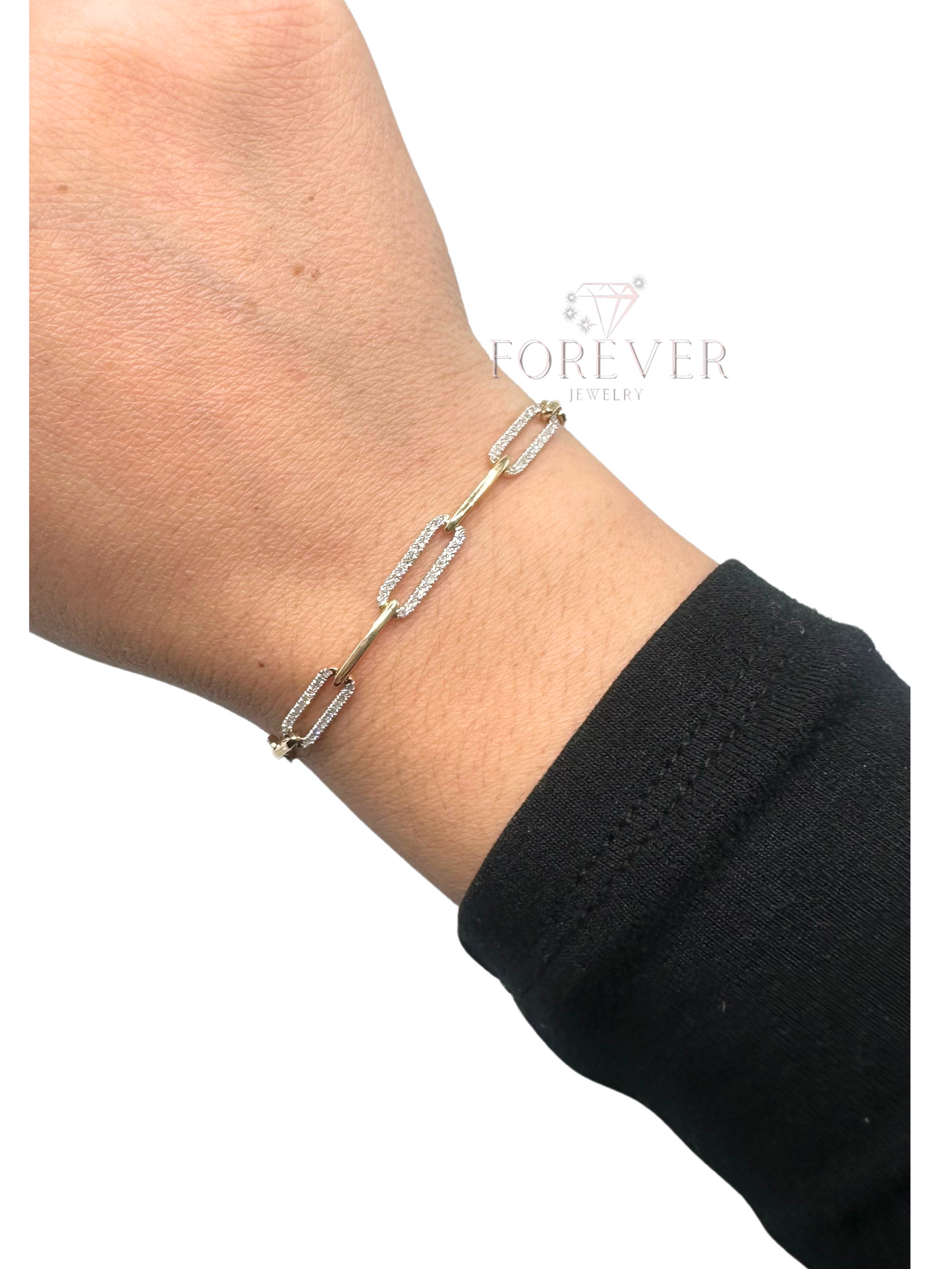 14K DIAMOND PAPER CLIP CHAIN LINK BRACELET