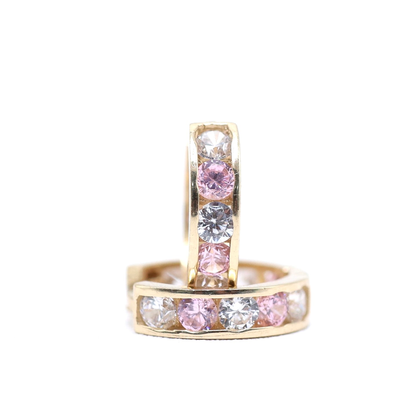 14KT GOLD PINK AND WHITE HUGGIE HOOPS