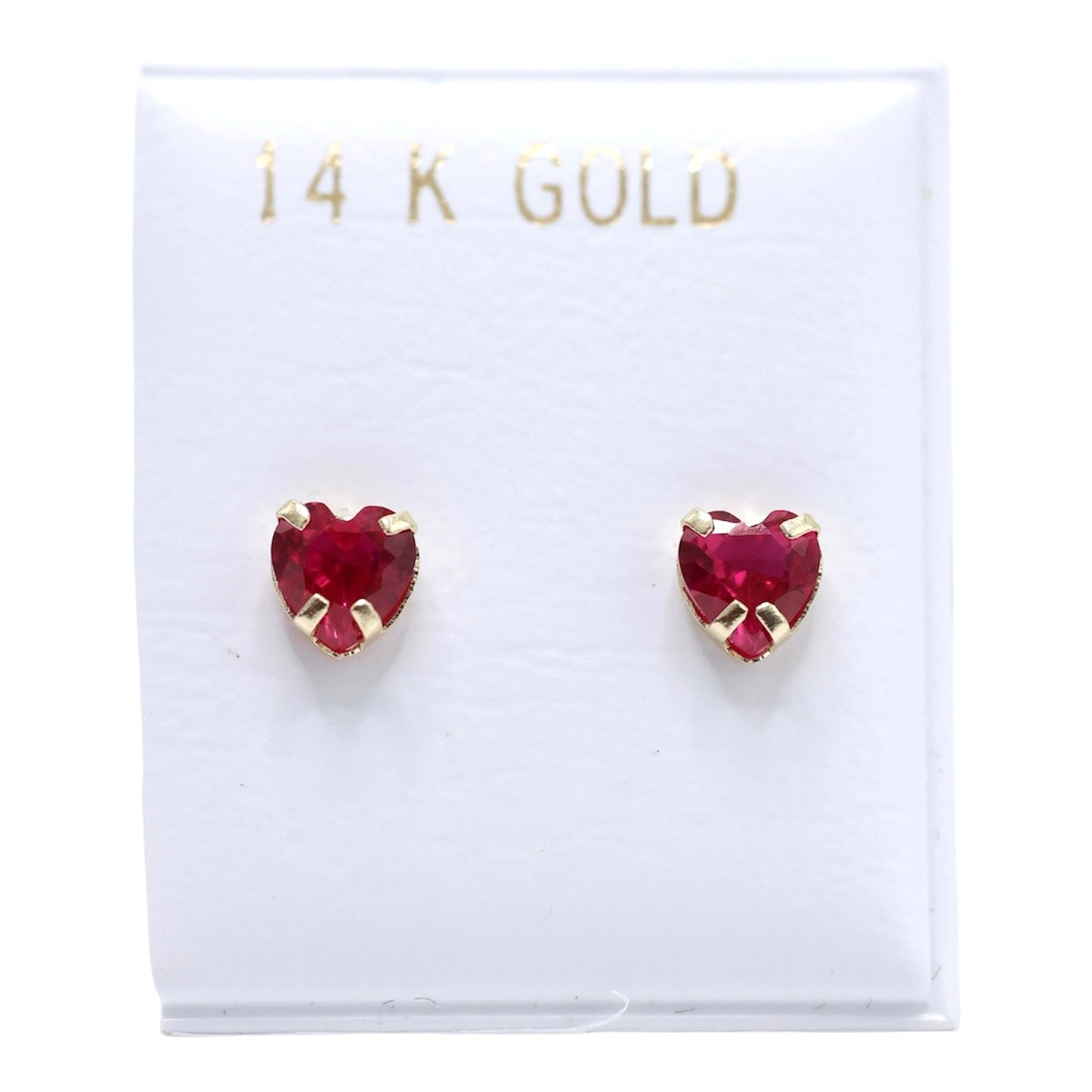 14KT GOLD CUBIC ZIRCONIA HEART STUD EARRINGS WHITE, PINK OR FUSHIA