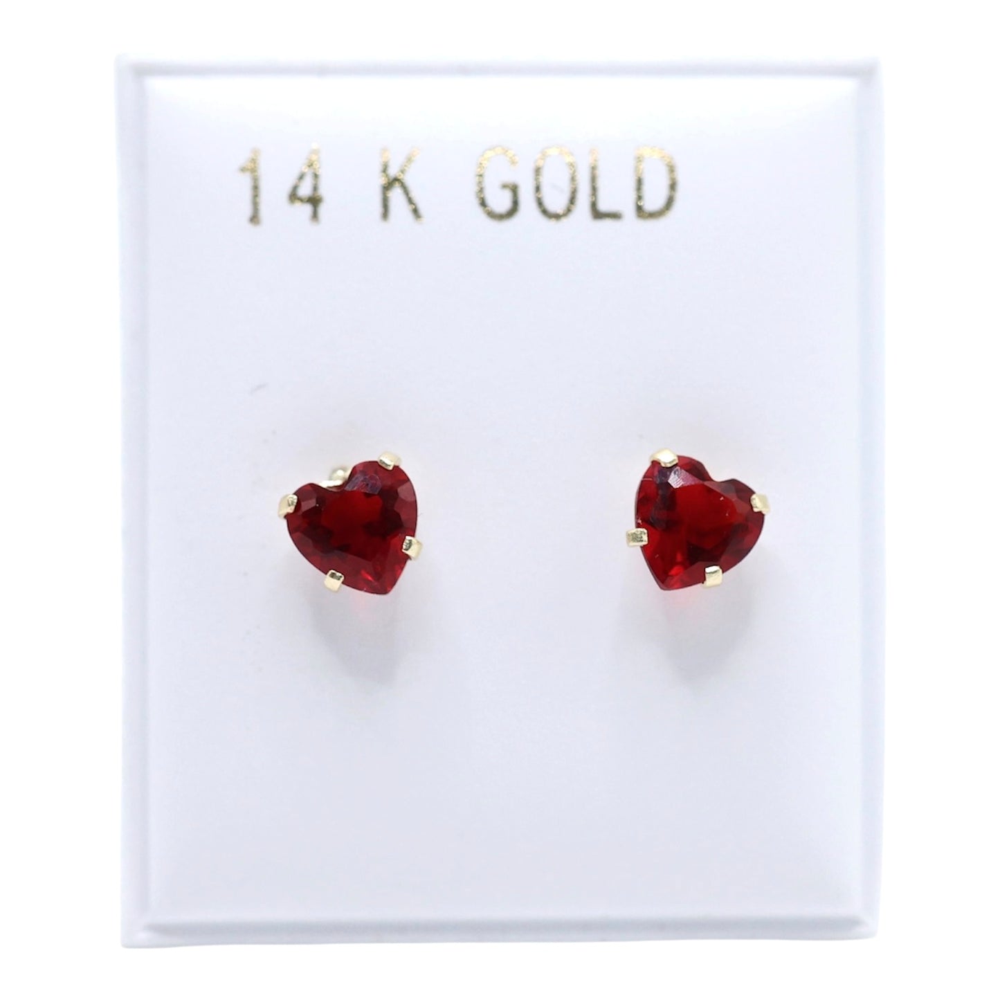 14KT GOLD CUBIC ZIRCONIA HEART EARRINGS - LAVENDER OR RED