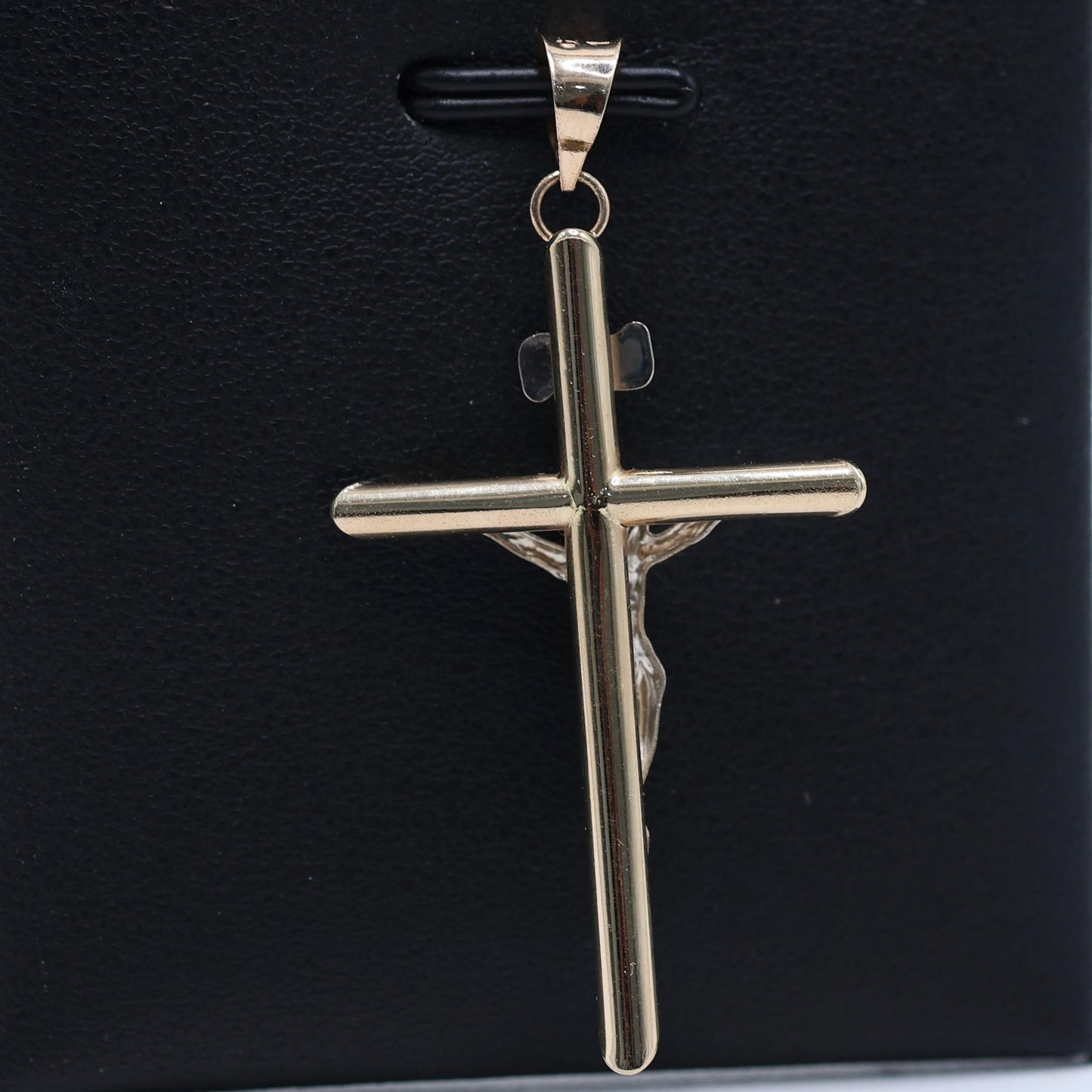 14KT GOLD CRUCIFIX 2 TONE PENDANT - 41MM SEMISOLID
