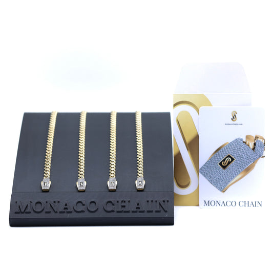 10KT MONACO CHAIN CLASSIC BRACELET - 5MM PAVE LOCK CERTIFIED