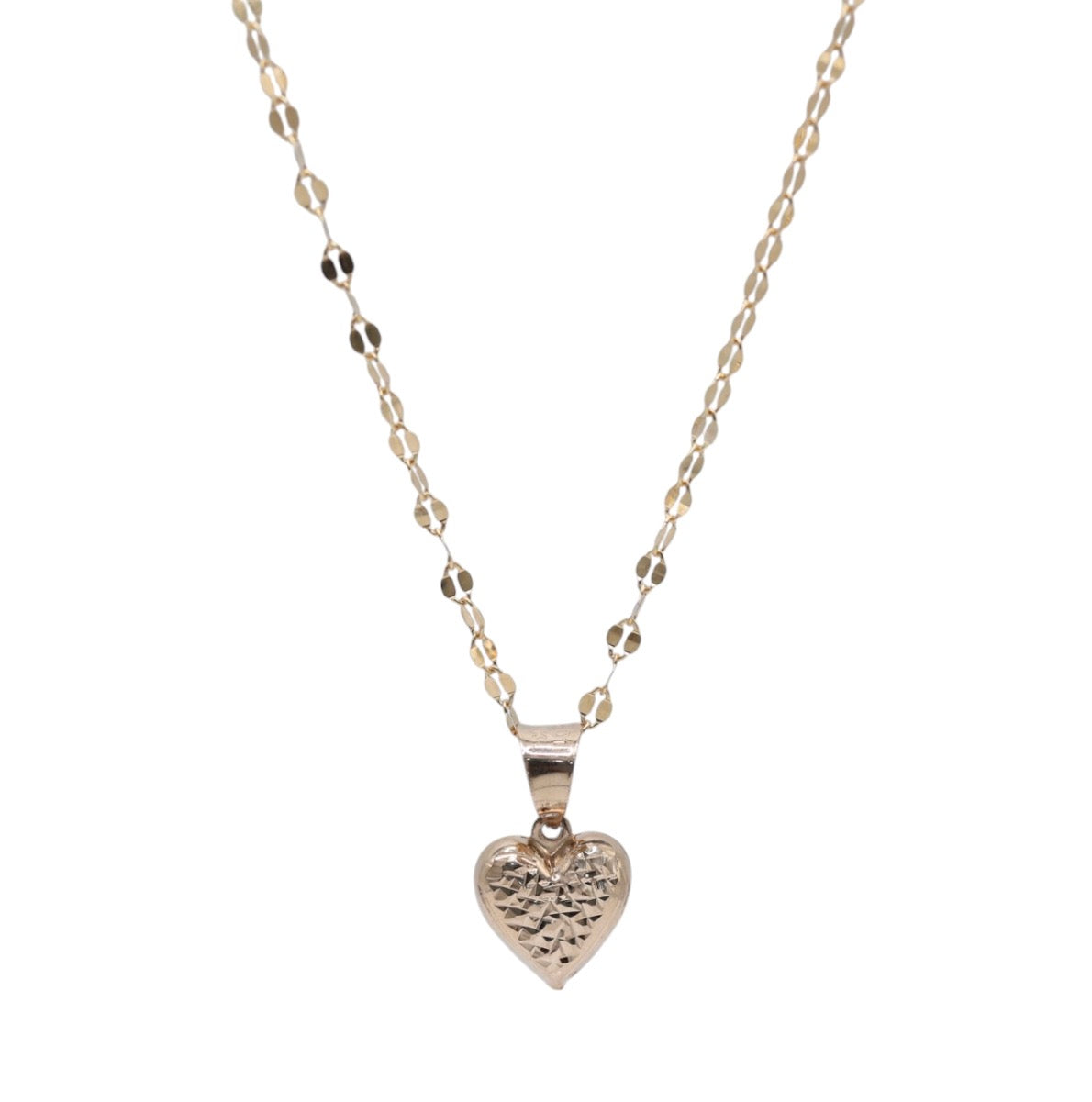 14KT GOLD 3D HEART WITH MIRROR CHAIN SEMISOLID 18" DAINTY 2MM