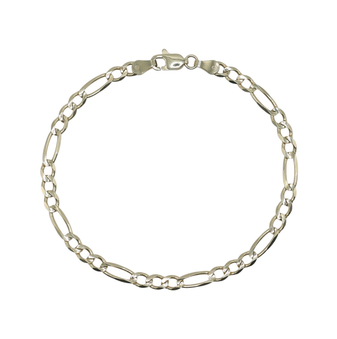 14KT GOLD FIGARO BRACELET - 3.8MM, SOLID - SIZE 7