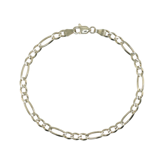 14KT GOLD FIGARO BRACELET - 3.8MM, SOLID - SIZE 7