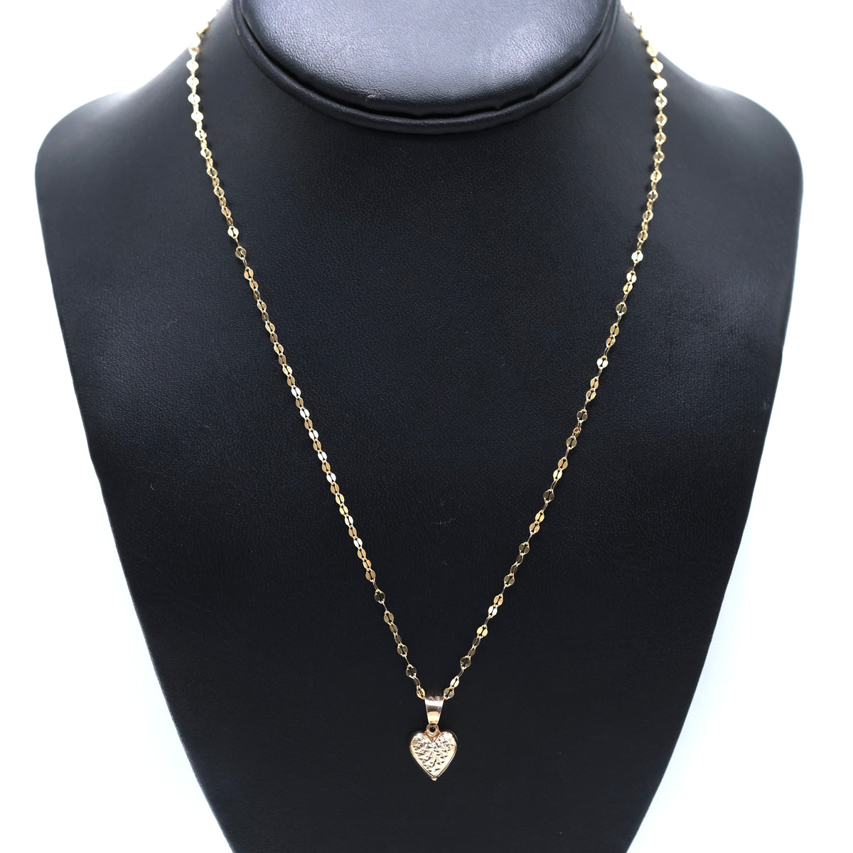 14KT GOLD 3D HEART WITH MIRROR CHAIN SEMISOLID 18" DAINTY 2MM