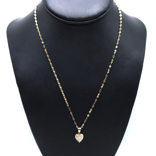 14KT GOLD 3D HEART WITH MIRROR CHAIN SEMISOLID 18" DAINTY 2MM