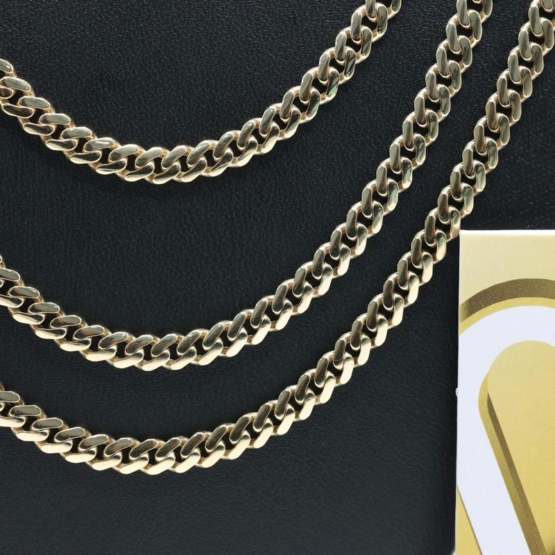 14KT GOLD 5MM MONACO CHAIN CLASSIC NECKLACE CERTIFIED - PAVE LOCK