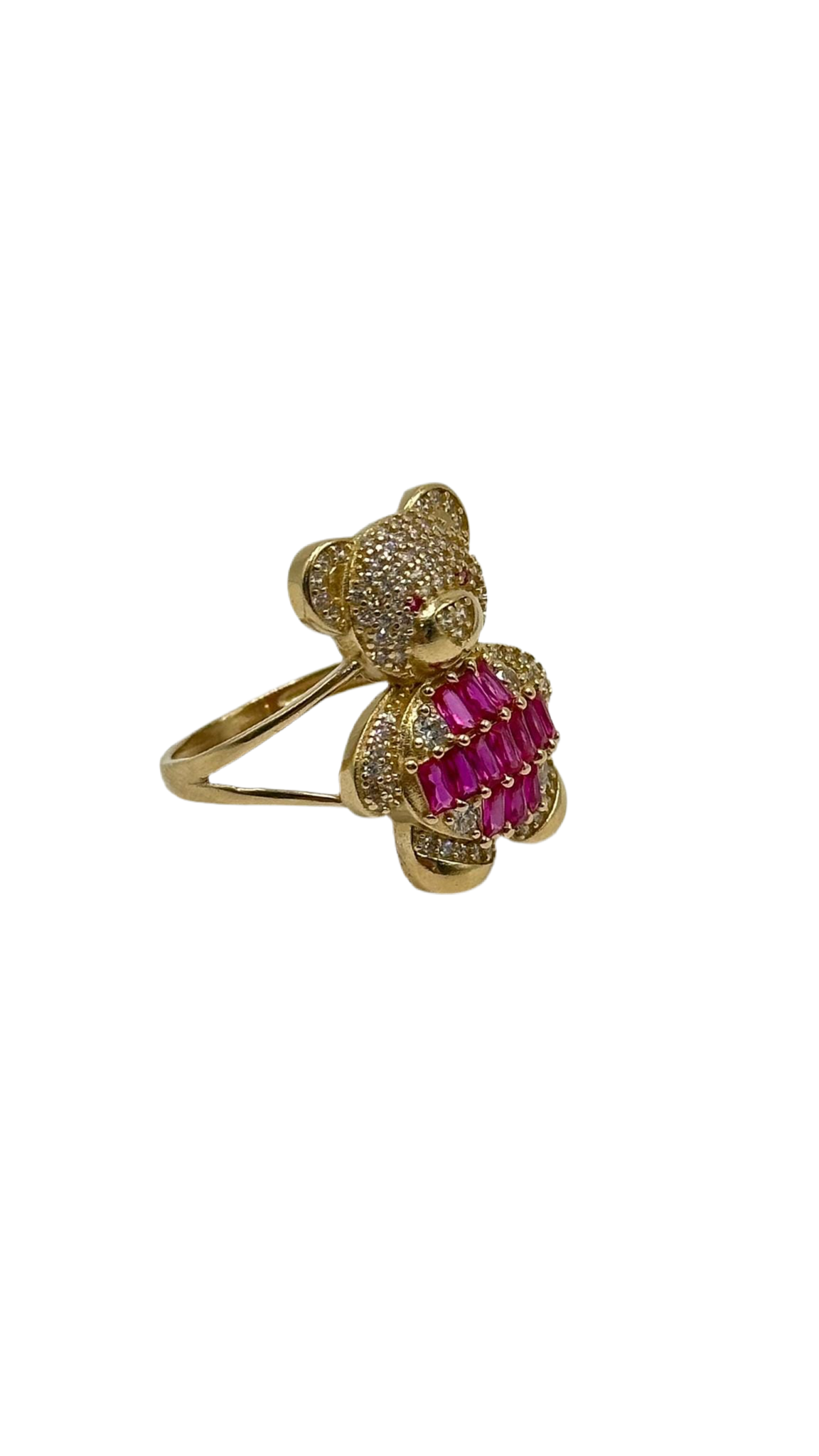 14K GOLD FUCHSIA BEAR RING