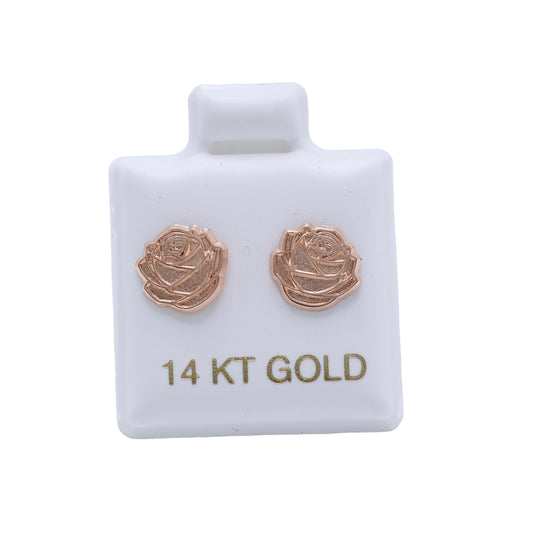 14KT GOLD ROSE TONE ROSE FLOWER EARRINGS SCREW ON BALL EARRINGS