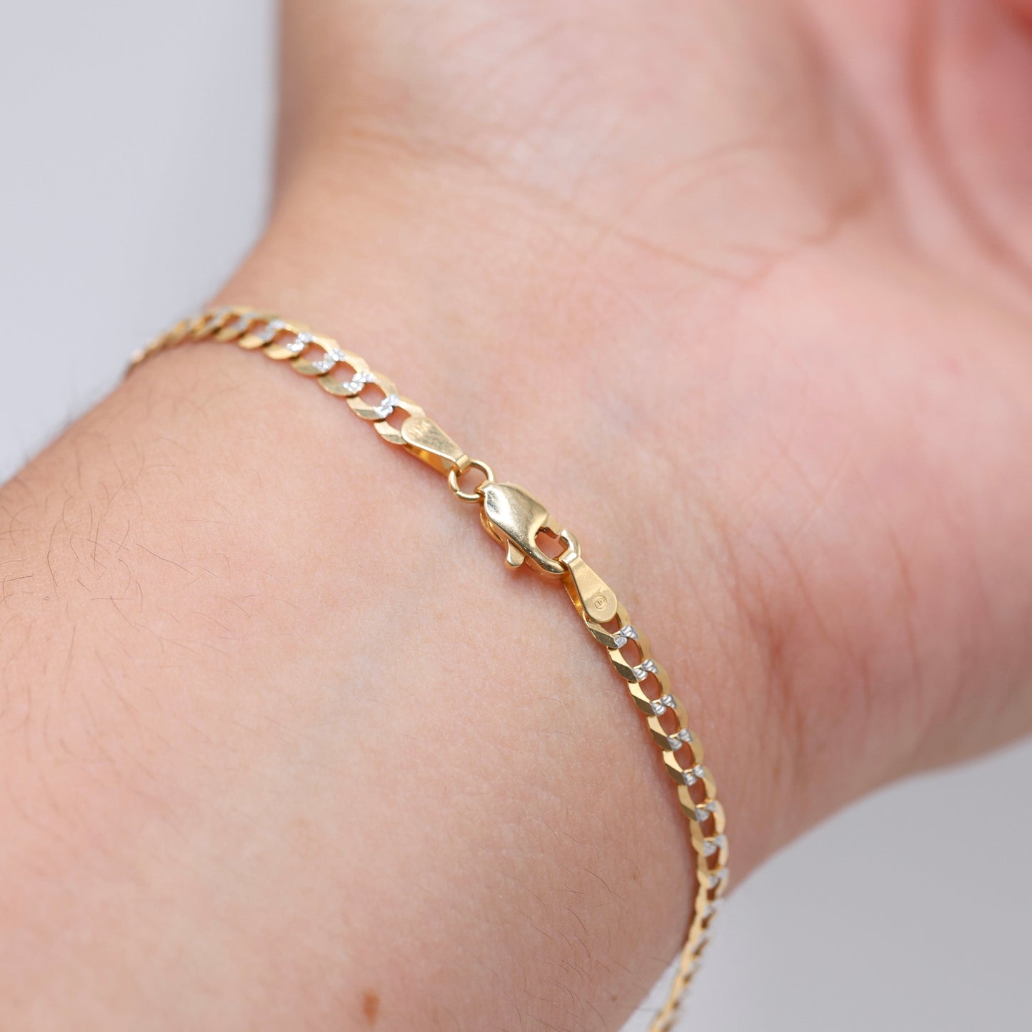 14KT GOLD 4MM DIAMOND CUT CUBAN BRACELET - SOLID
