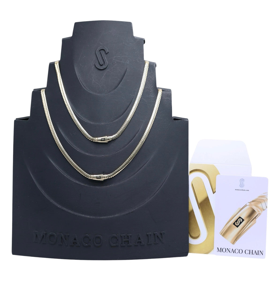 14KT GOLD MONACO CHAIN MERM NECKLACE - 4MM PLAIN LOCK CERTIFIED