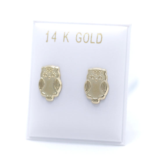 14KT GOLD FULL OWL STUD EARRING