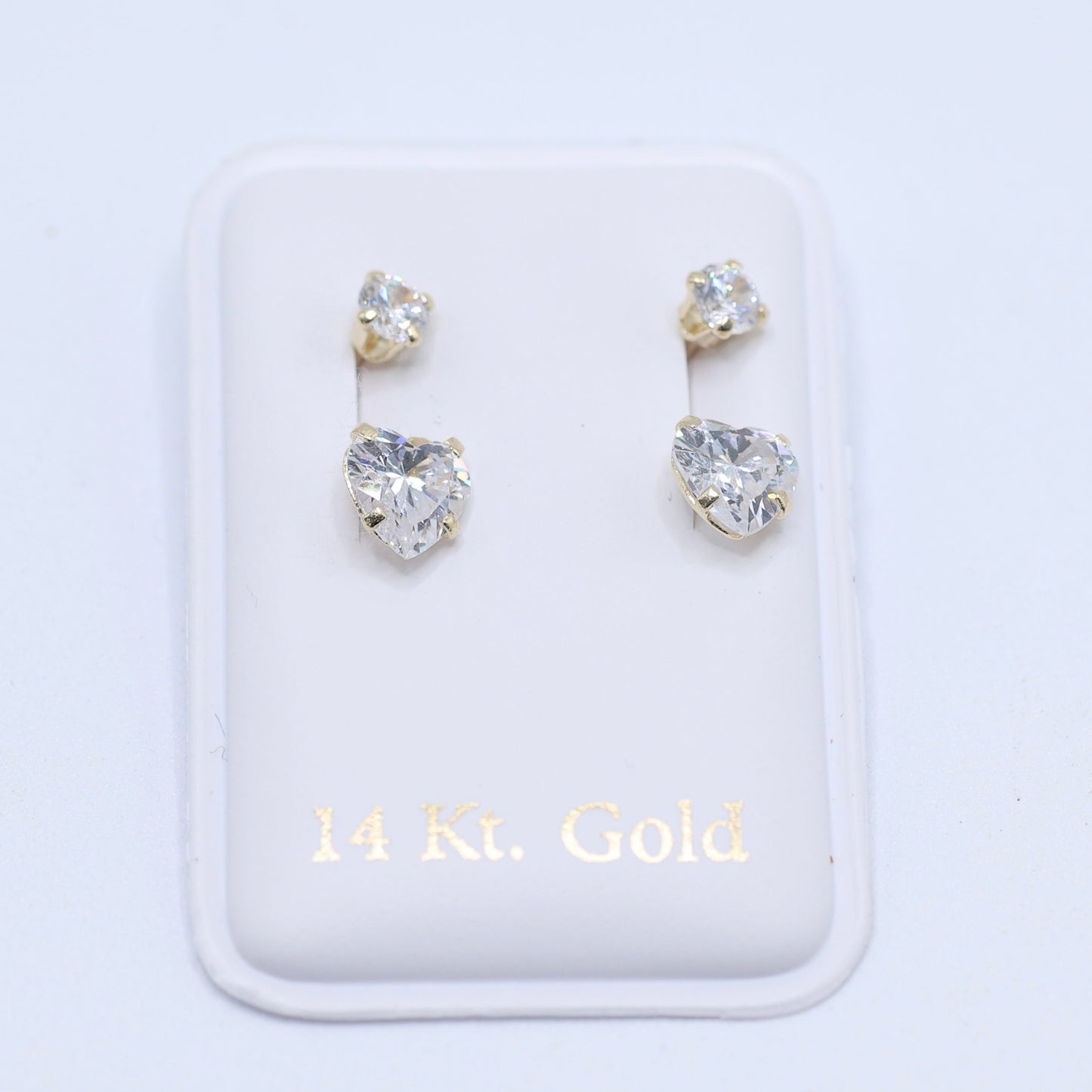14KT GOLD WHITE HEART TELEPHONE STYLE EARRINGS CUBIC ZIRCONIA