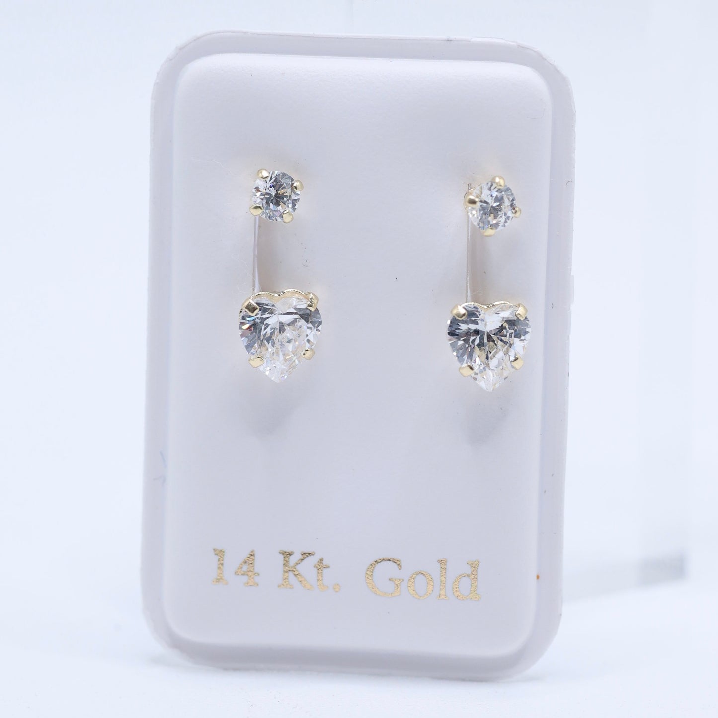 14KT GOLD WHITE HEART TELEPHONE STYLE EARRINGS CUBIC ZIRCONIA