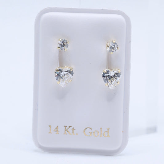 14KT GOLD WHITE HEART TELEPHONE STYLE EARRINGS CUBIC ZIRCONIA