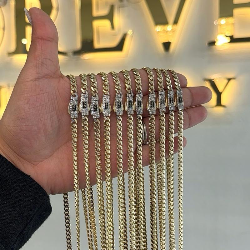 14KT GOLD 5MM MONACO CHAIN CLASSIC NECKLACE CERTIFIED - PAVE LOCK