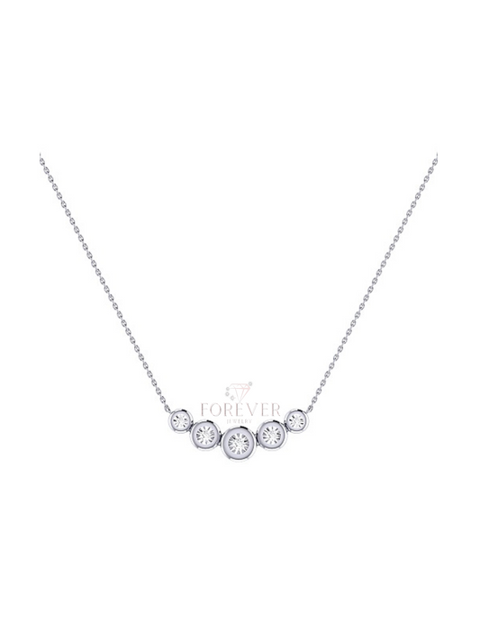 14K SILVER GOLD DIAMOND ILLUSION SET CHEVRON NECKLACE