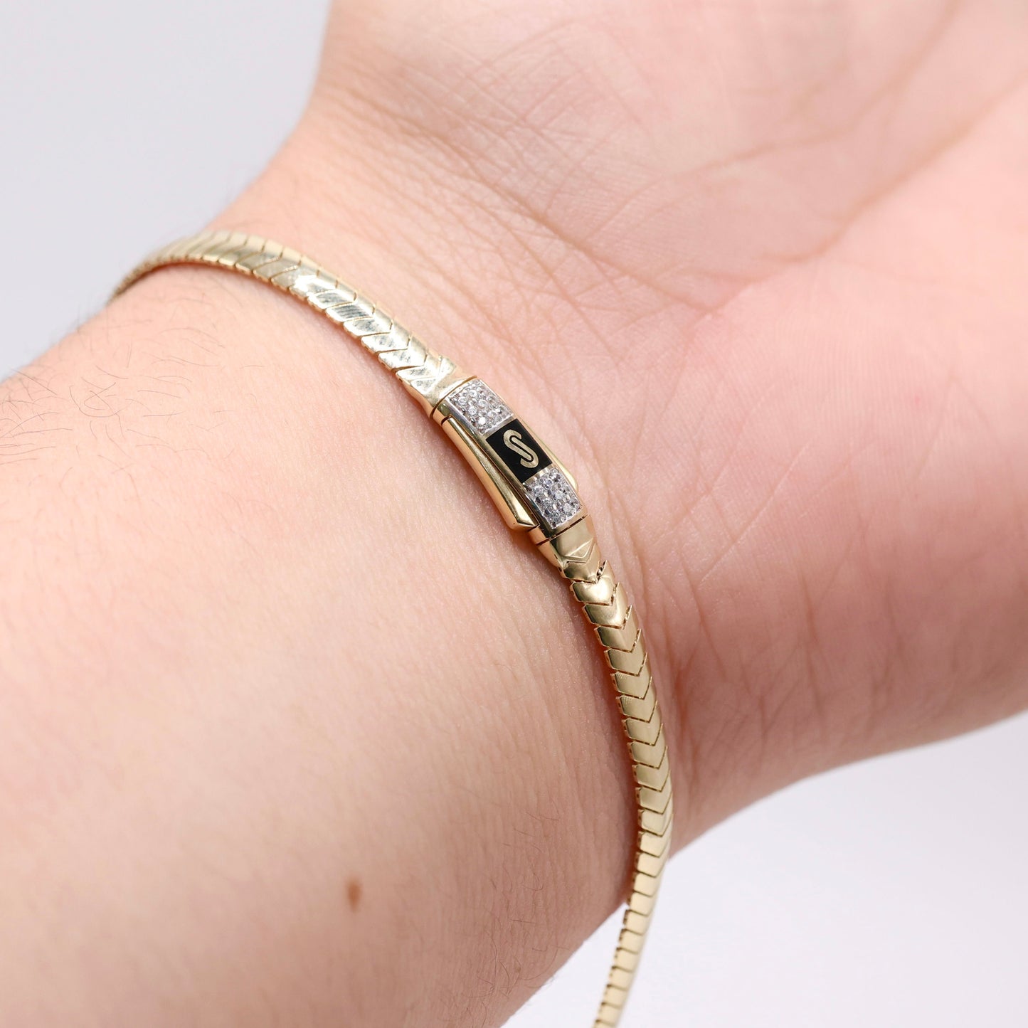 14KT GOLD MONACO CHAIN MERM BRACELET CERTIFIED - 4MM PAVE LOCK
