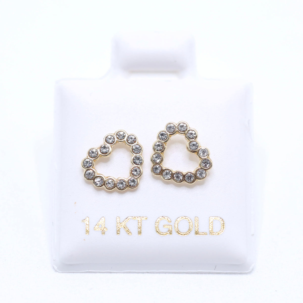 14KT GOLD CZ OUTLINE HEART SCREW ON EARRINGS
